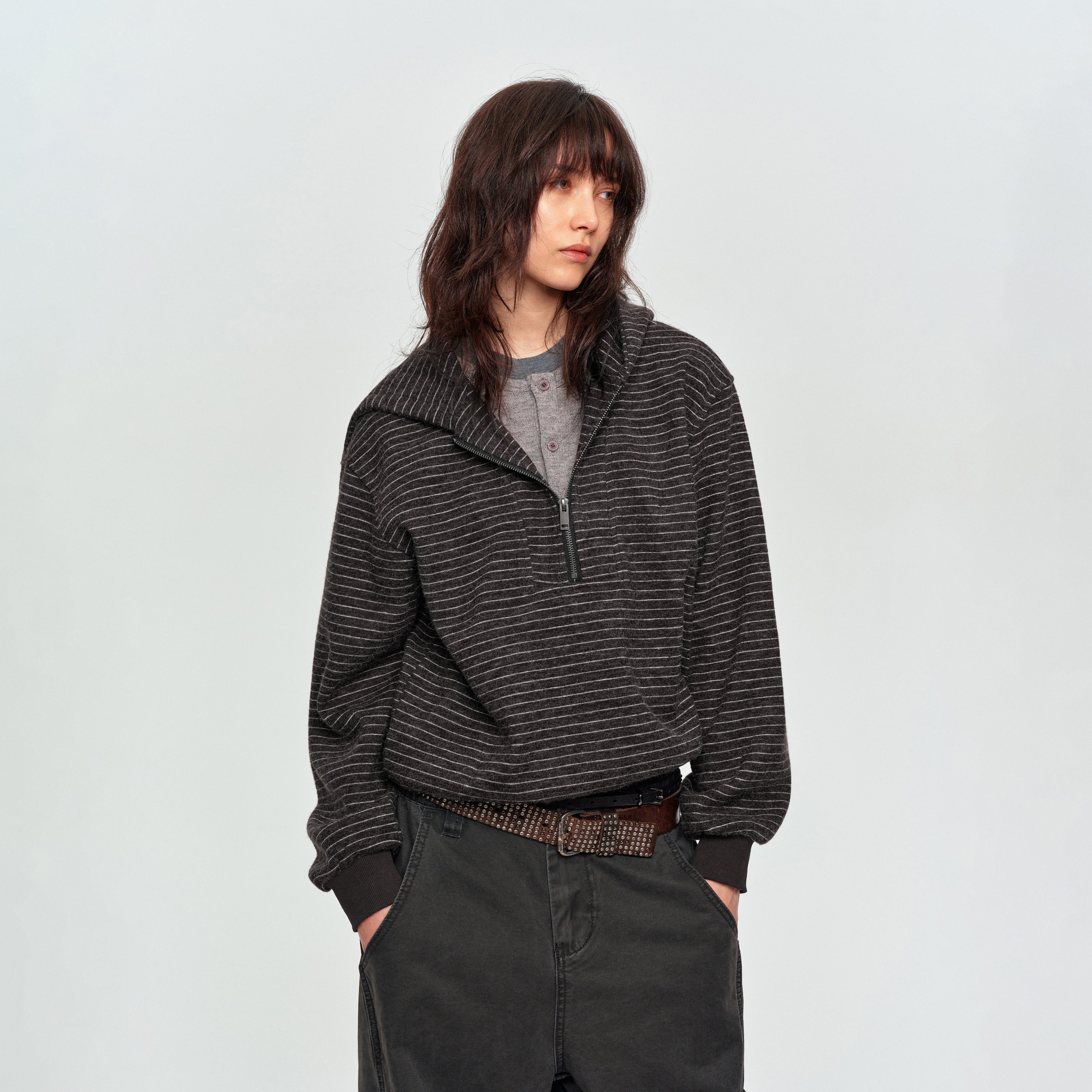 MADWITCH PLUSH STRIPED FAKE-TWO-PIECE HOODIE #991506