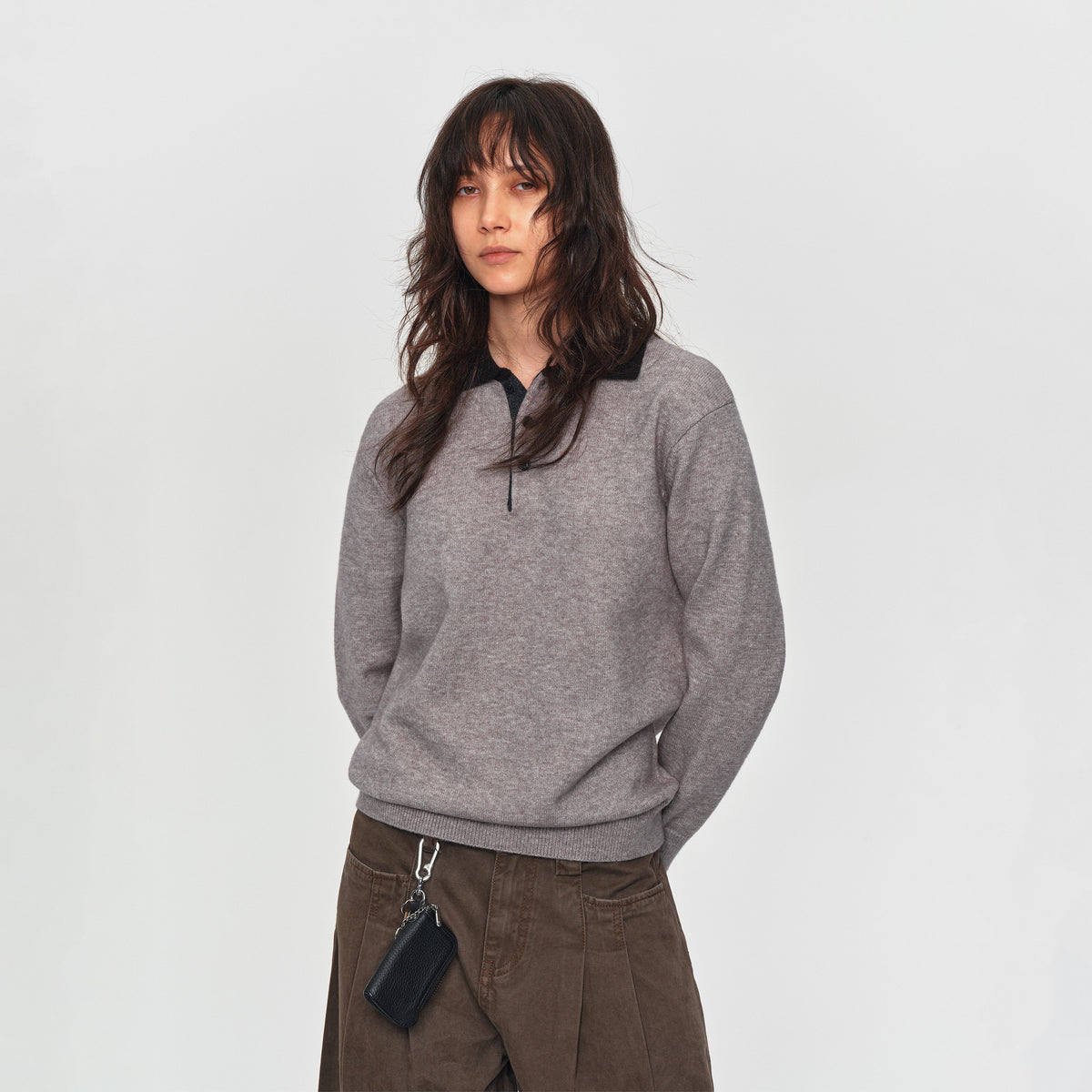 MADWITCH CONTRAST-COLLAR POLO KNIT SWEATER #46893