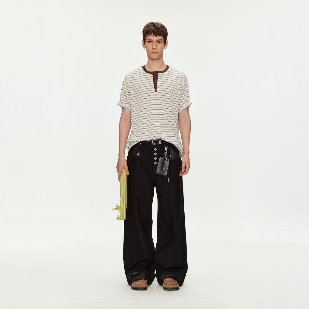 MADWITCH LINEN HENLEY STRIPE TEE #991382