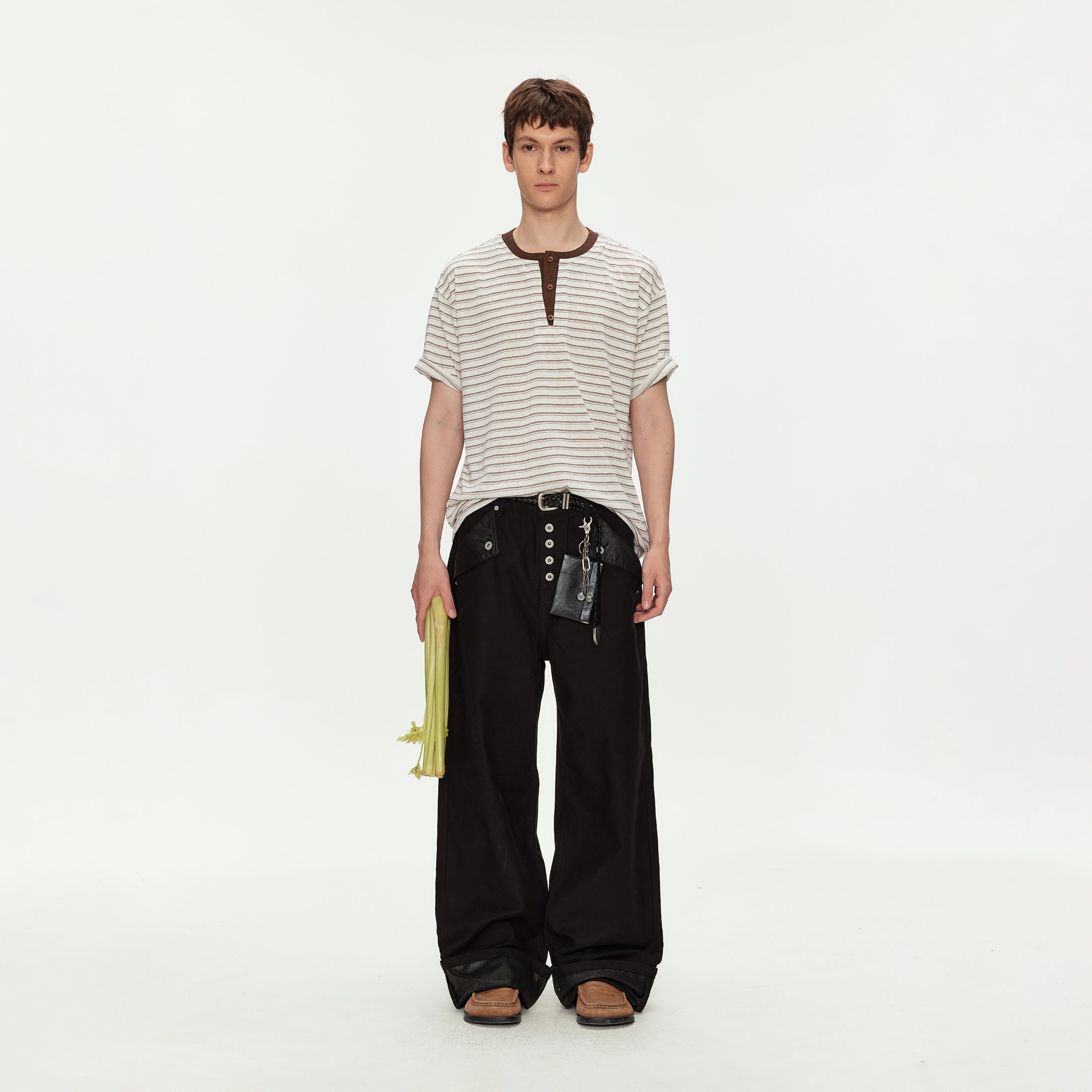 MADWITCH LINEN HENLEY STRIPE TEE #991382