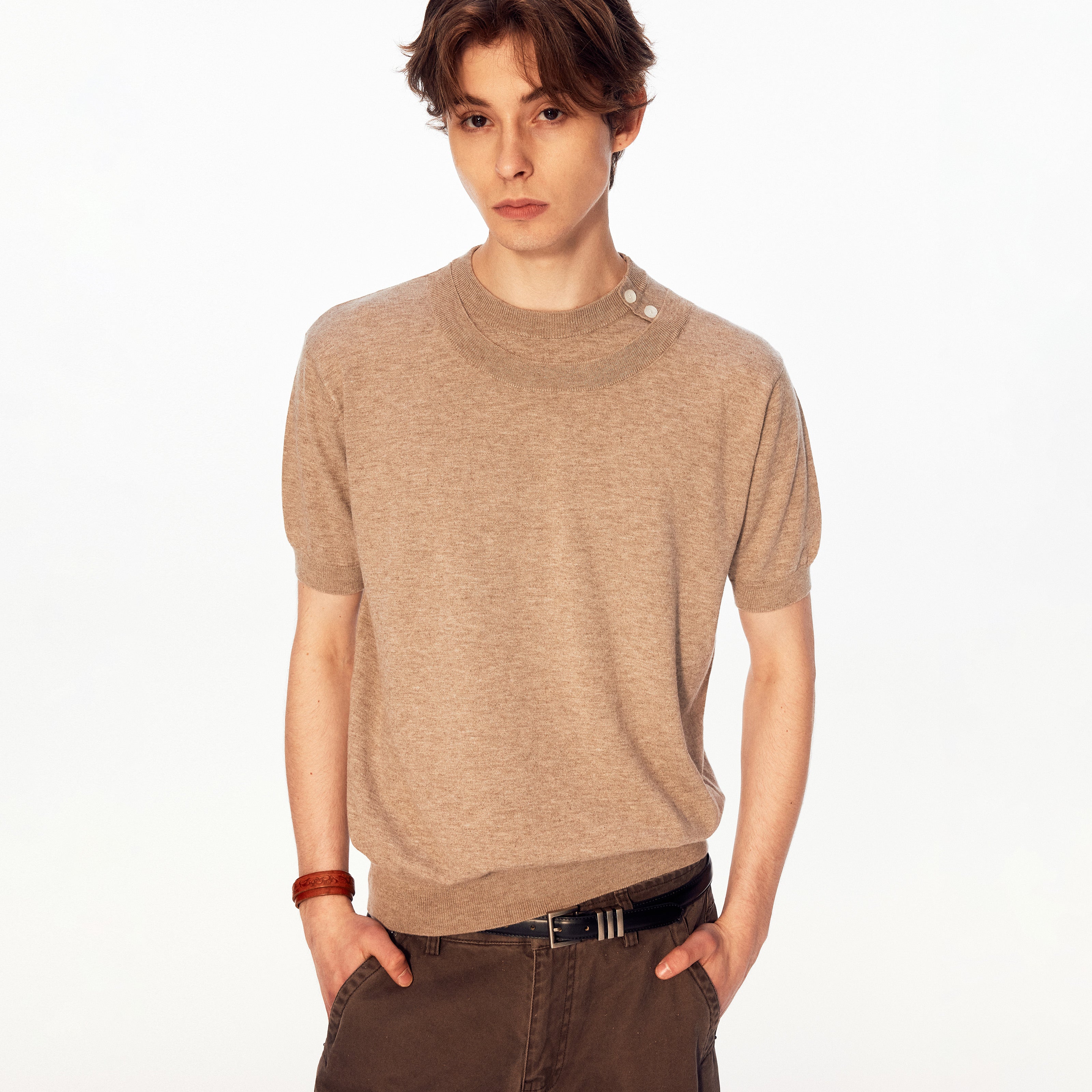 MADWITCH DOUBLE LAYER OBLIQUE BUTTON TEE #27518