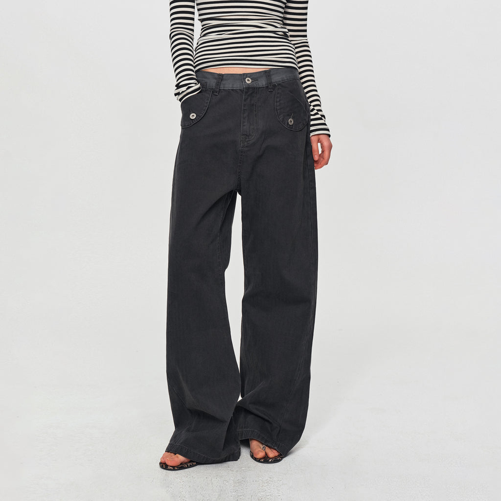 MADWITCH CONTRAST-WAIST FLAP-POCKET CARGO PANTS #Z071
