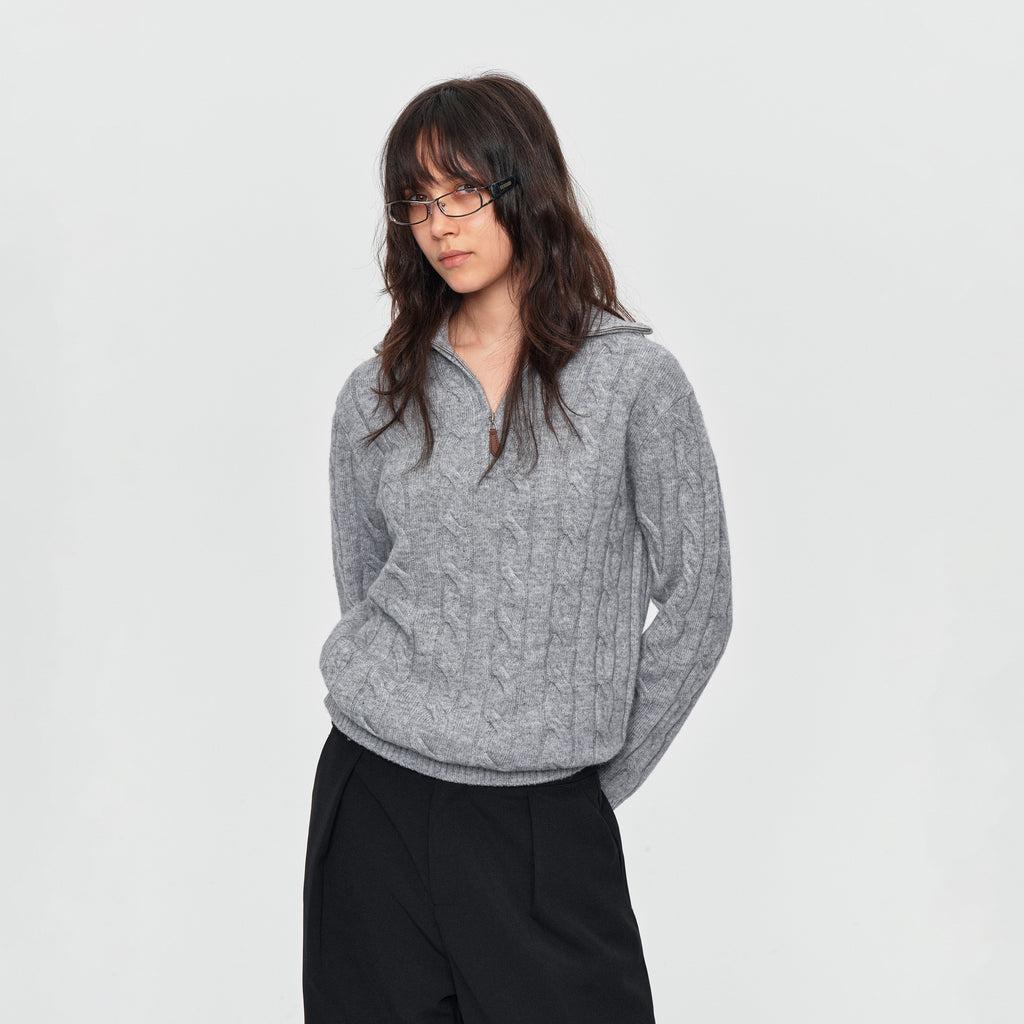 MADWITCH HALF-ZIP CABLE-KNIT WOOL-BLEND SWEATER #11809