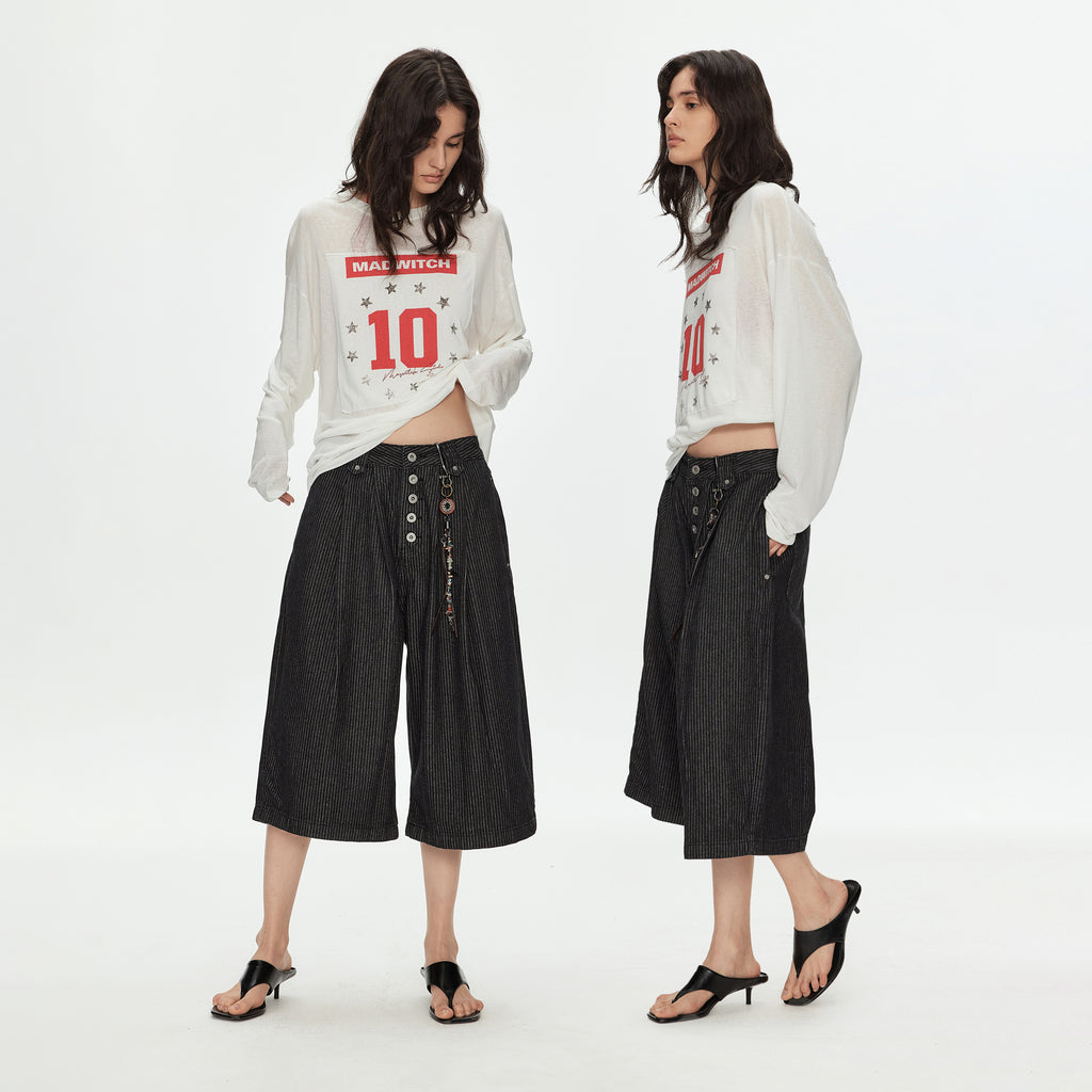 MADWITCH STRIPED PARIS BUCKLE PANTS #CK3633D