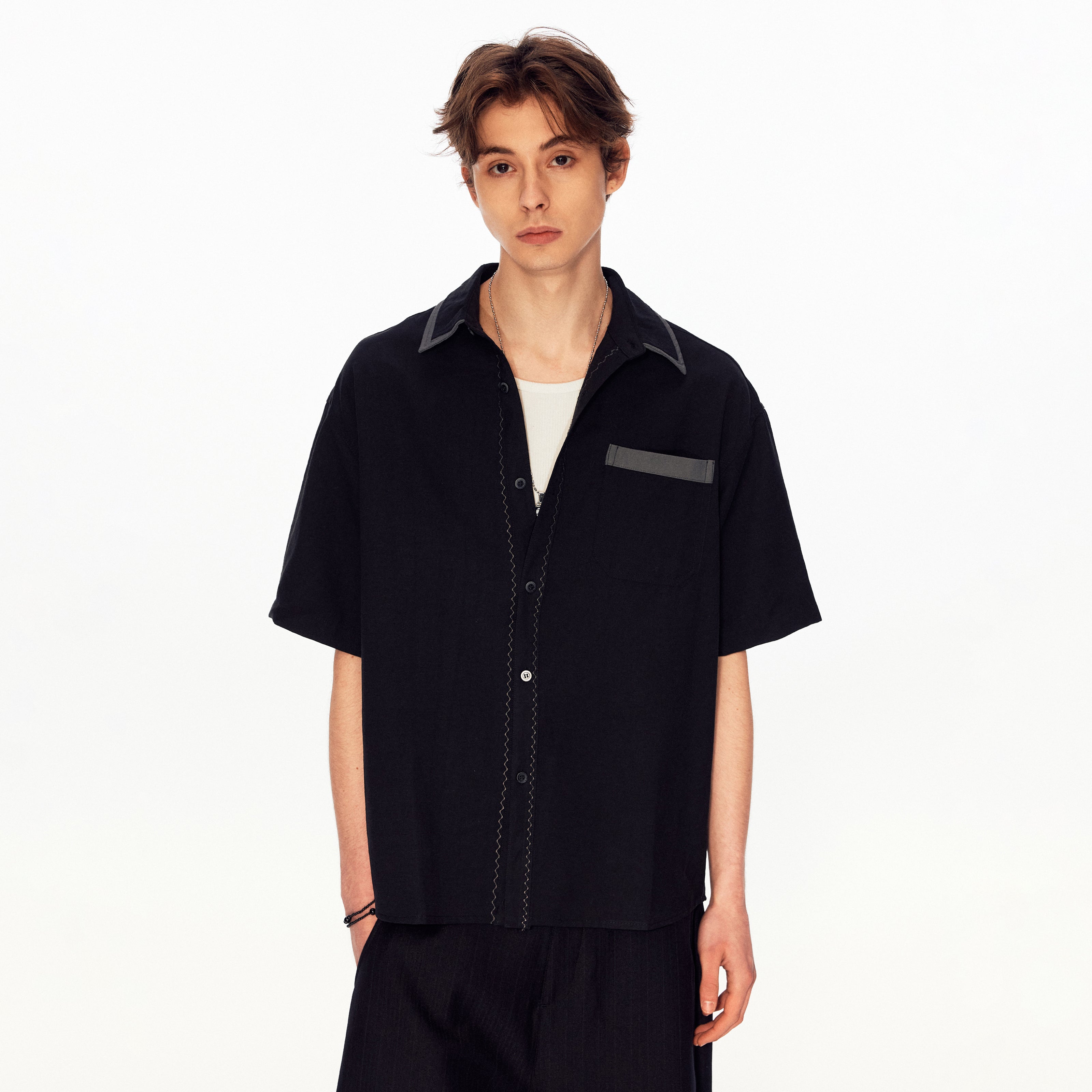 MADWITCH COLORBLOCK LINEN POCKET SHIRT #880822