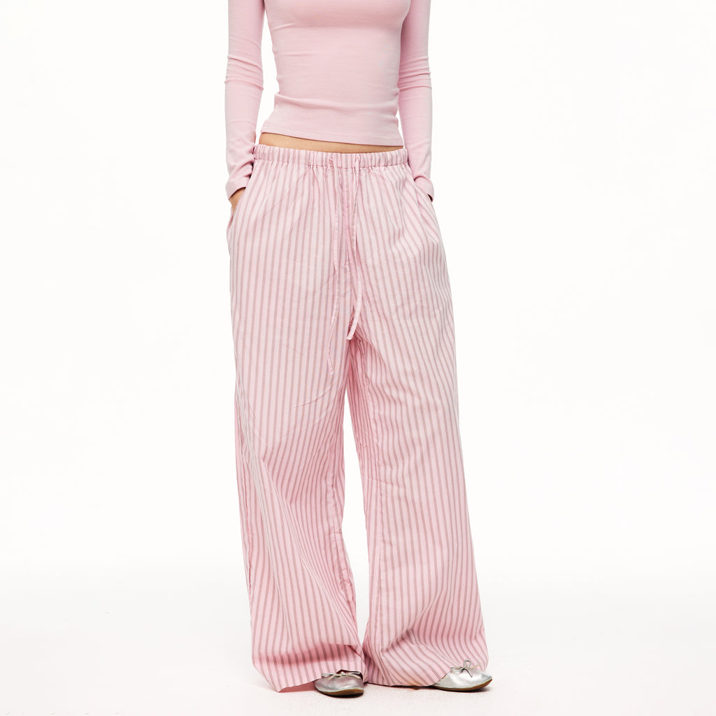 MADWITCH STRIPED DRAWSTRING SLOUCHY WIDE-LEG PANTS #CK61056