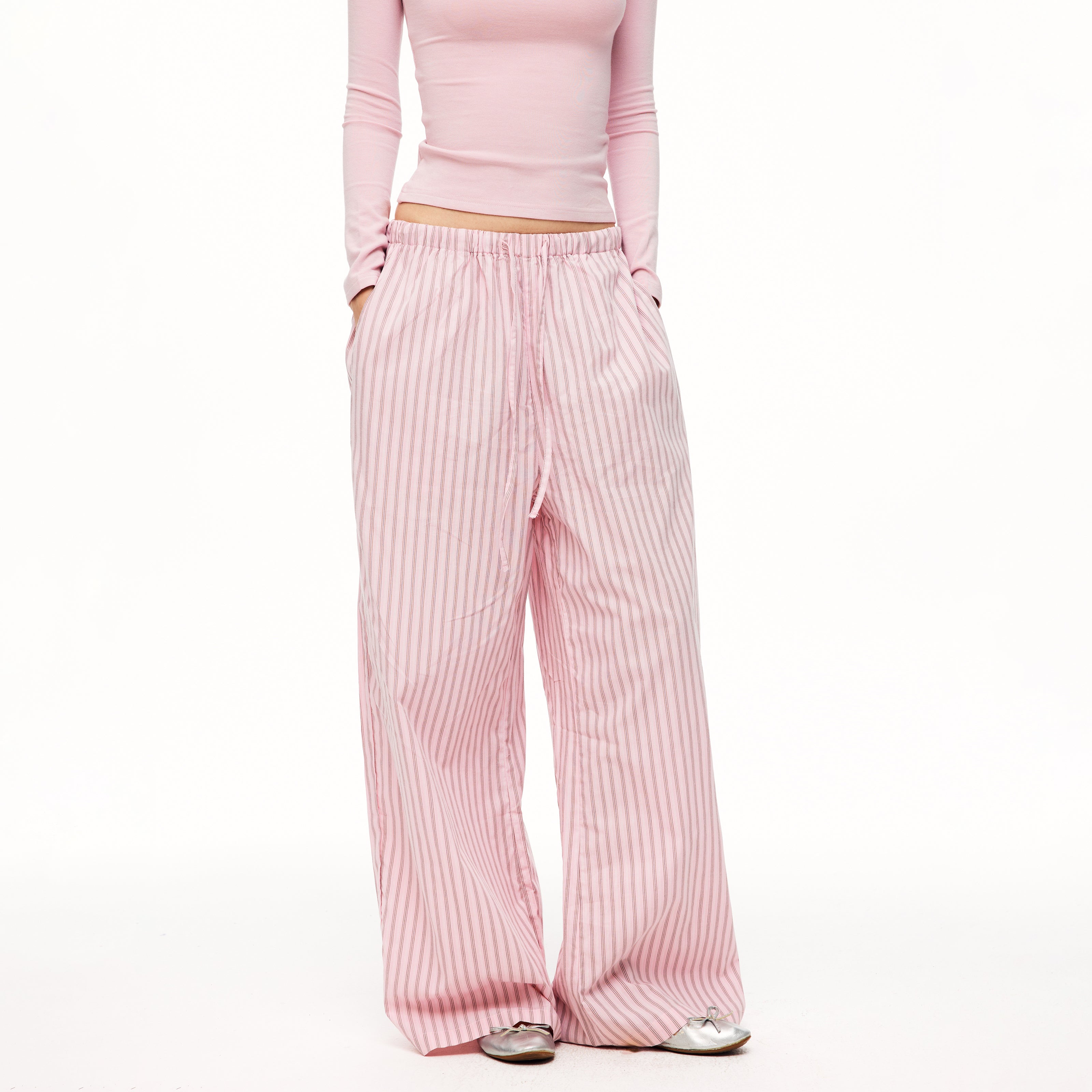 MADWITCH STRIPED DRAWSTRING SLOUCHY WIDE-LEG PANTS #CK61056