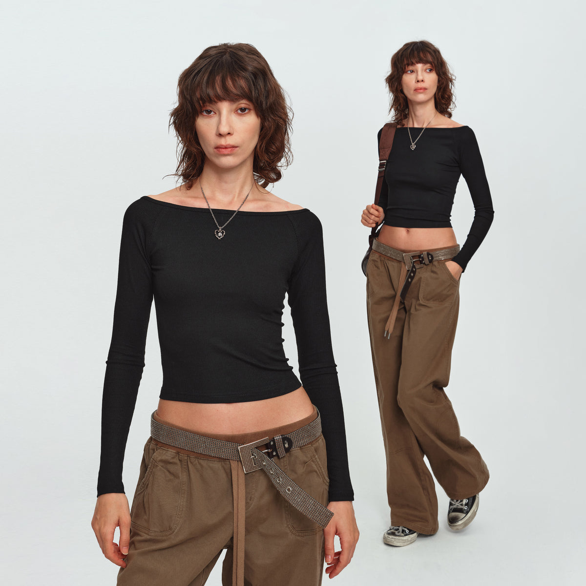 MADWITCH OFF-SHOULDER RIBBED CROPPED LONG-SLEEVE TOP #2026105
