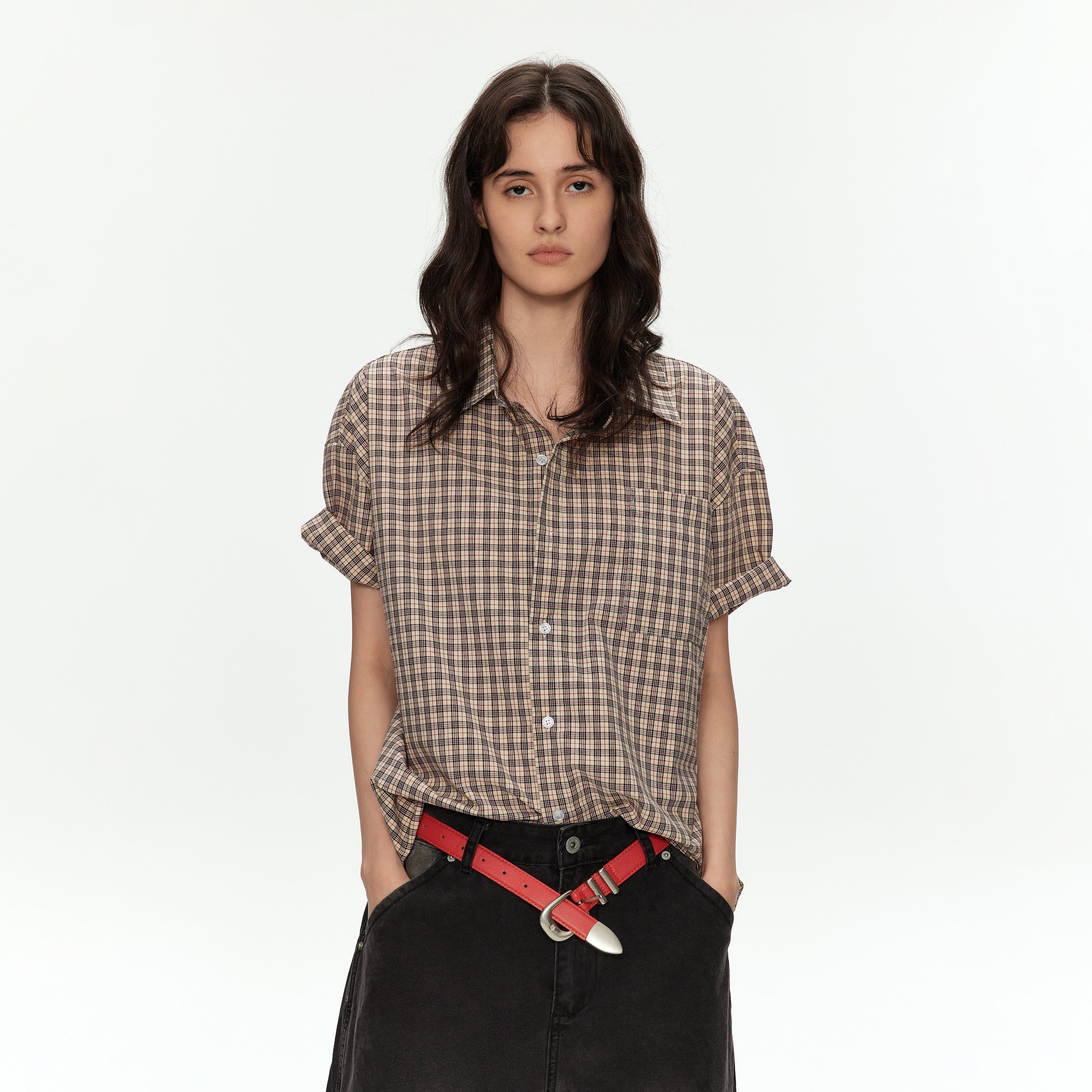 MADWITCH VINTAGE PLAID RELAXED SHIRT #B105