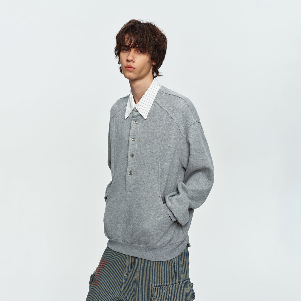 MADWITCH LAYERED HENLEY PREPPY RELAXED SWEATSHIRT #991508