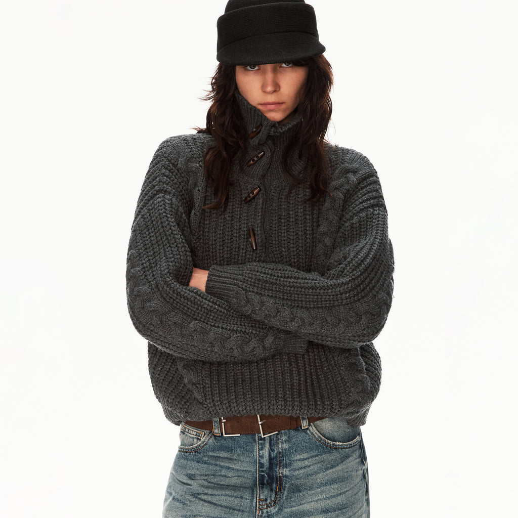 MADWITCH CABLE KNIT STAND COLLAR SWEATER #MY25612