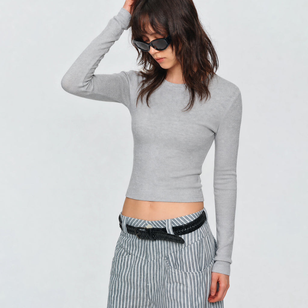 MADWITCH CROPPED RIBBED LONG TEE #C2026347