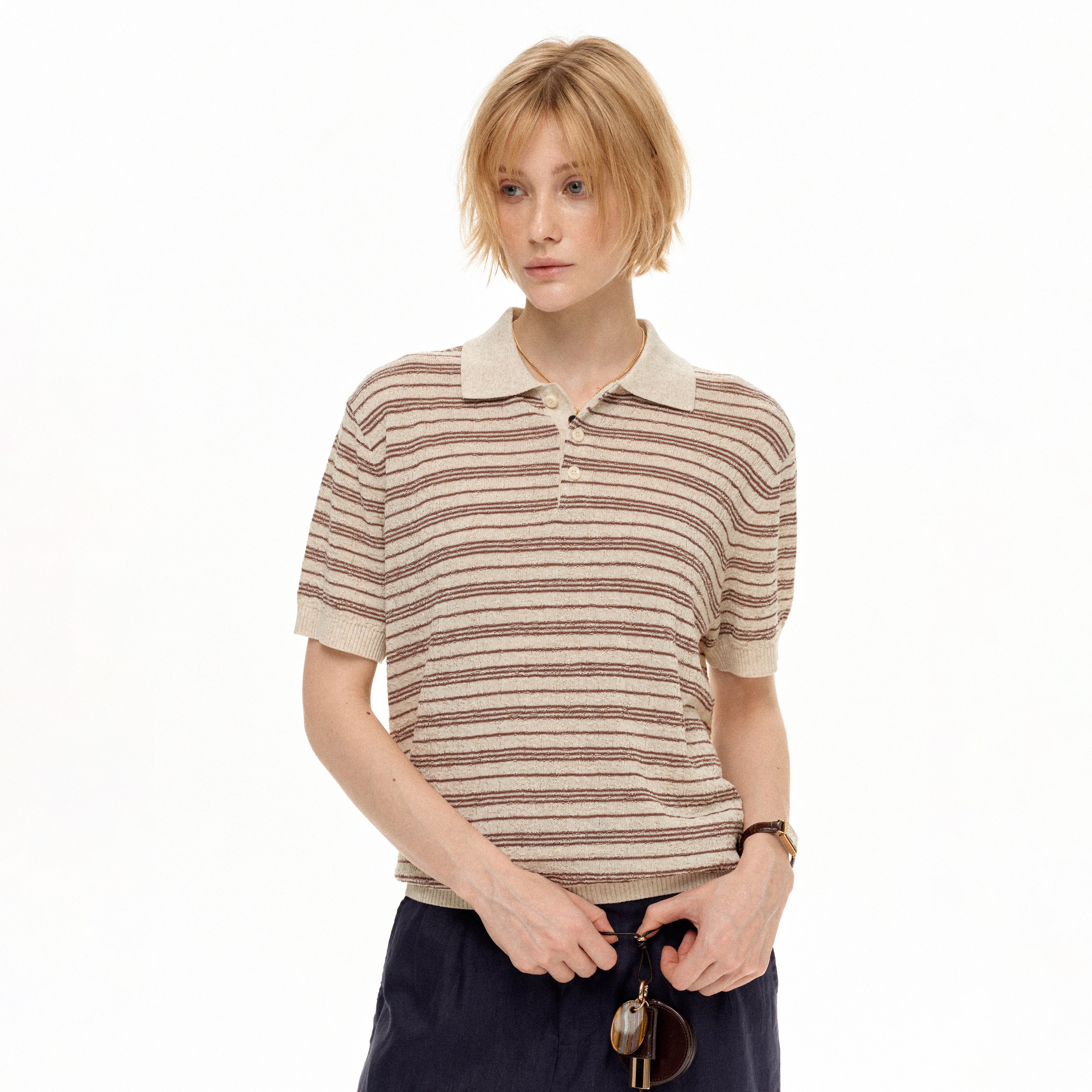 MADWITCH LINEN STRIPE POLO #86138