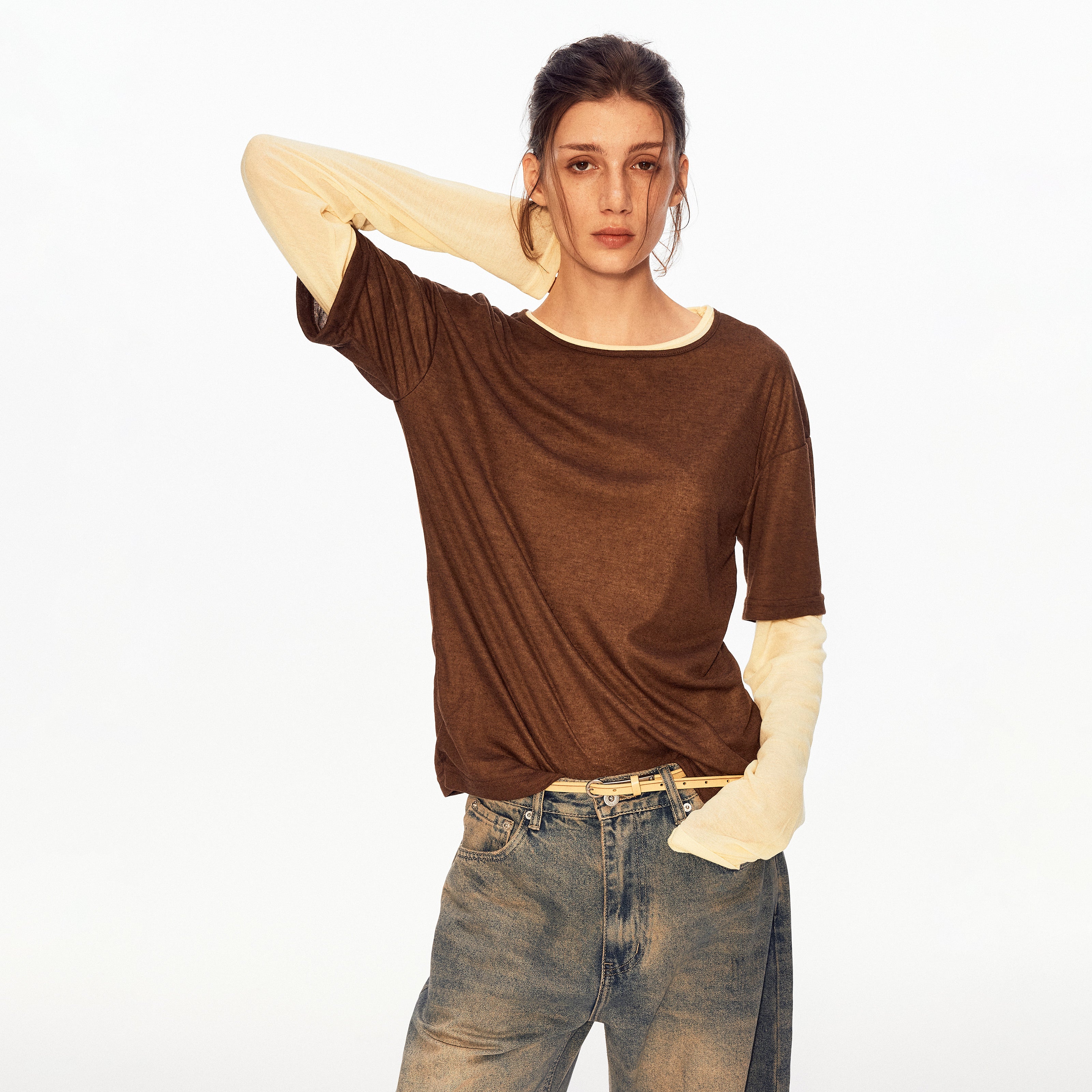 MADWITCH VINTAGE FAUX LAYER LONG TEE #27475