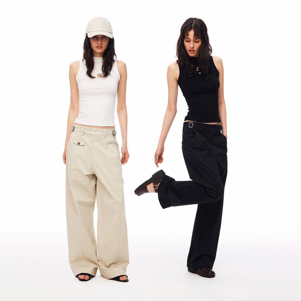 MADWITCH ADJUSTABLE WAIST CARGO WIDE-LEG PANTS #CK61012