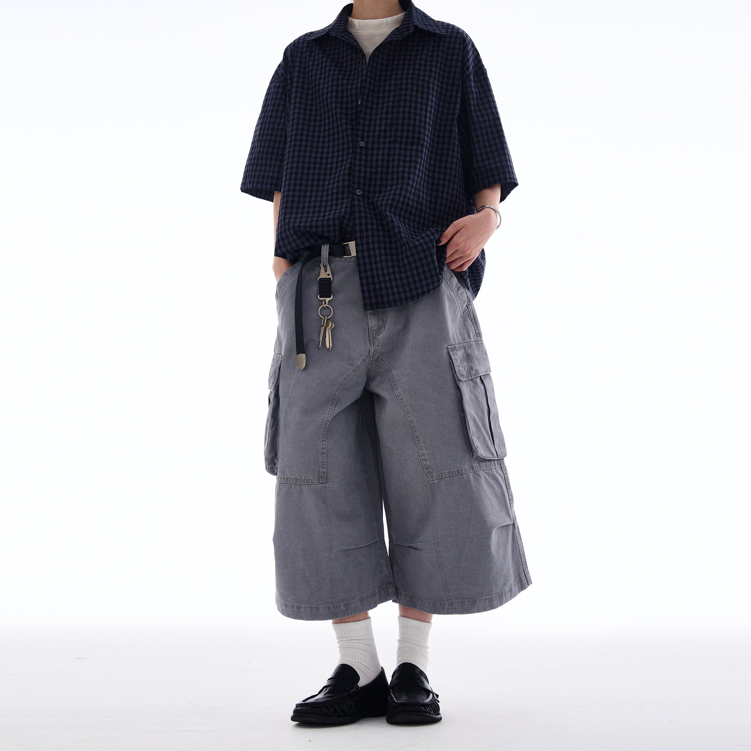MADWITCH WIDE-LEG CARGO CROPPED PANTS #A592