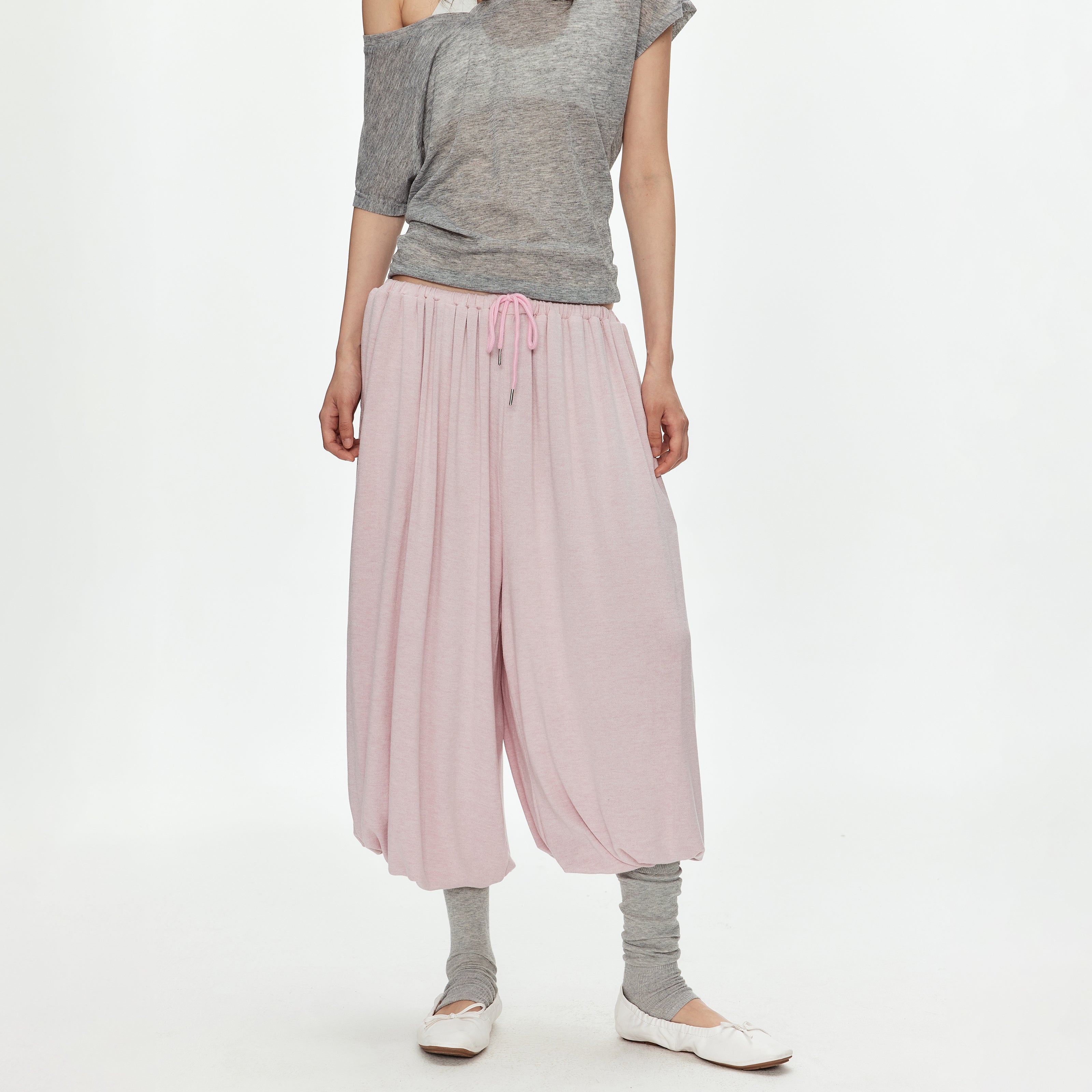 MADWITCH DRAWSTRING KNIT COZY LANTERN PANTS #8708