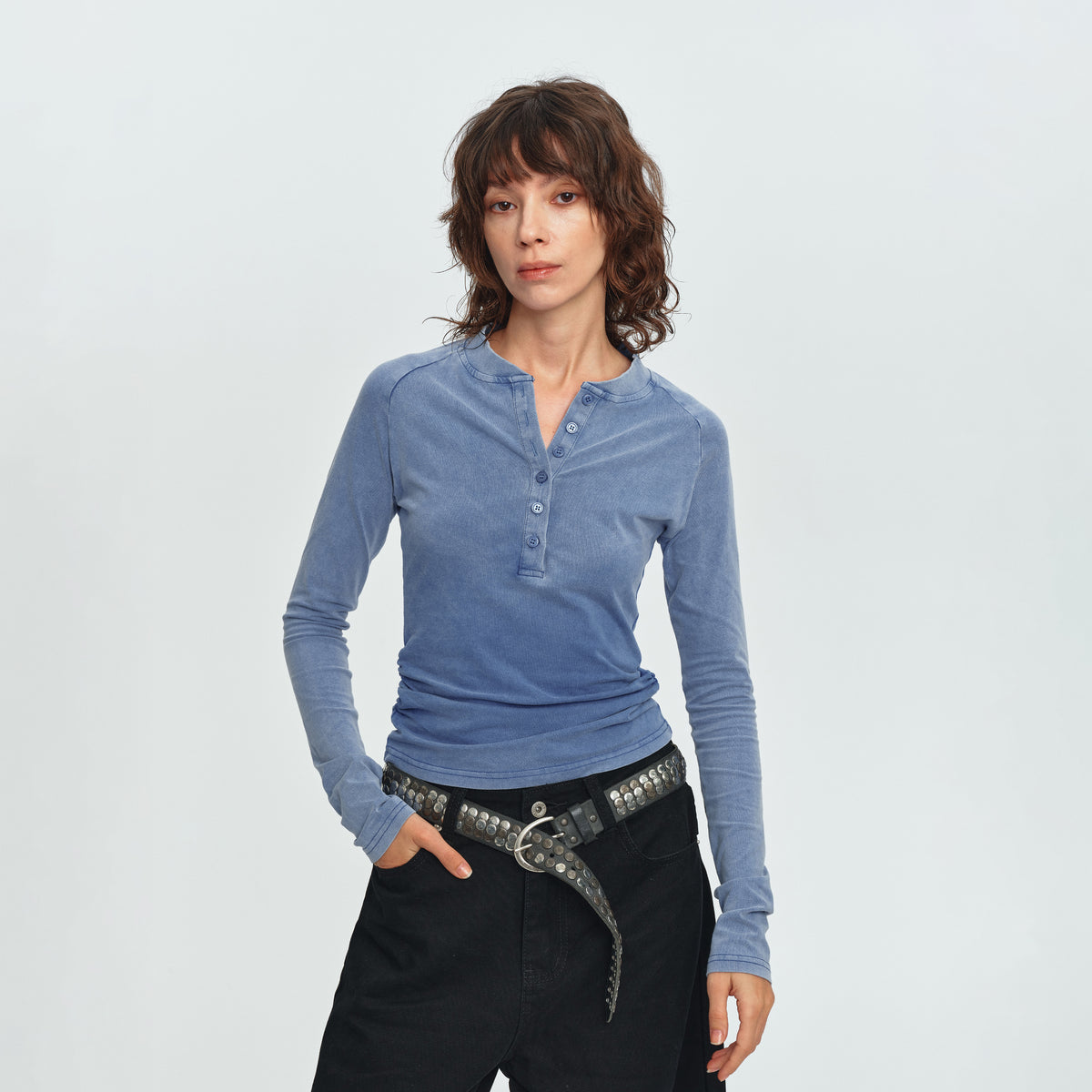 MADWITCH WASHED RAGLAN CROPPED HENLEY TOP #2026713