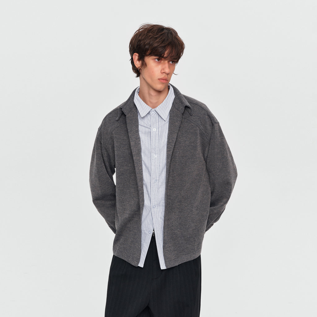 MADWITCH LAYERED BUTTONED COLLAR TEXTURED KNIT SWEATSHIRT #880813