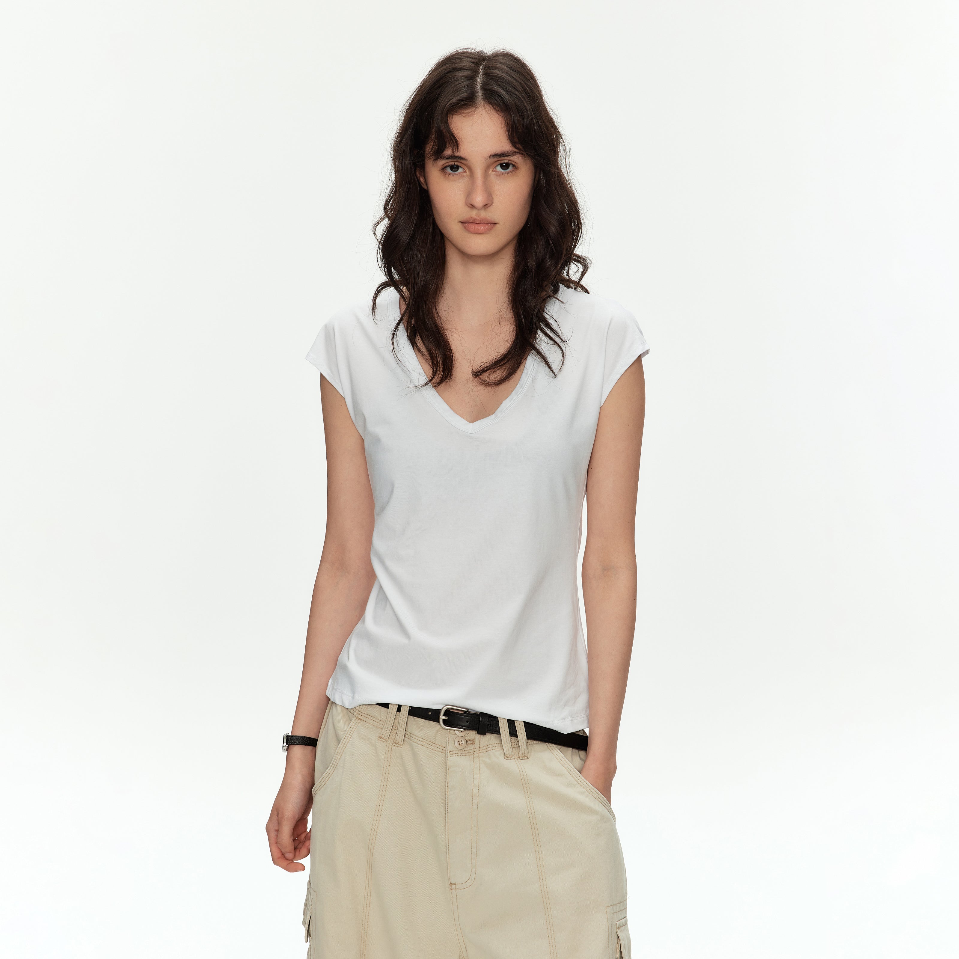 MADWITCH MODAL V-NIP CROP TEE #L0209