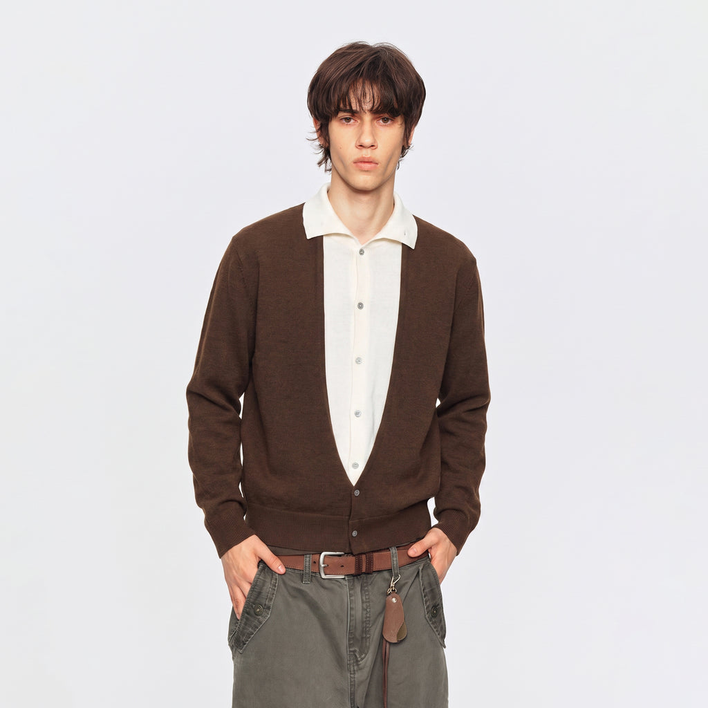 MADWITCH LAYERED SHIRT-COLLAR CONTRAST-PLACKET KNIT CARDIGAN #UTU085