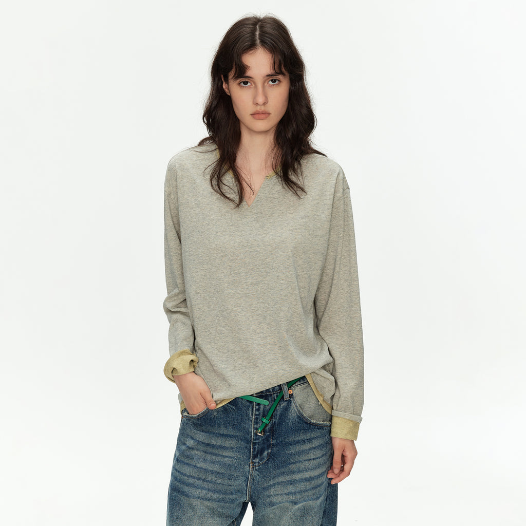 MADWITCH COLORBLOCK HENLEY LONG TEE #M1175