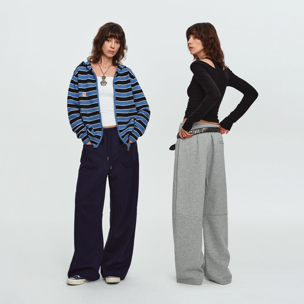 MADWITCH BUTTON-POCKET DRAWSTRING WIDE-LEG SWEATPANTS #C1079
