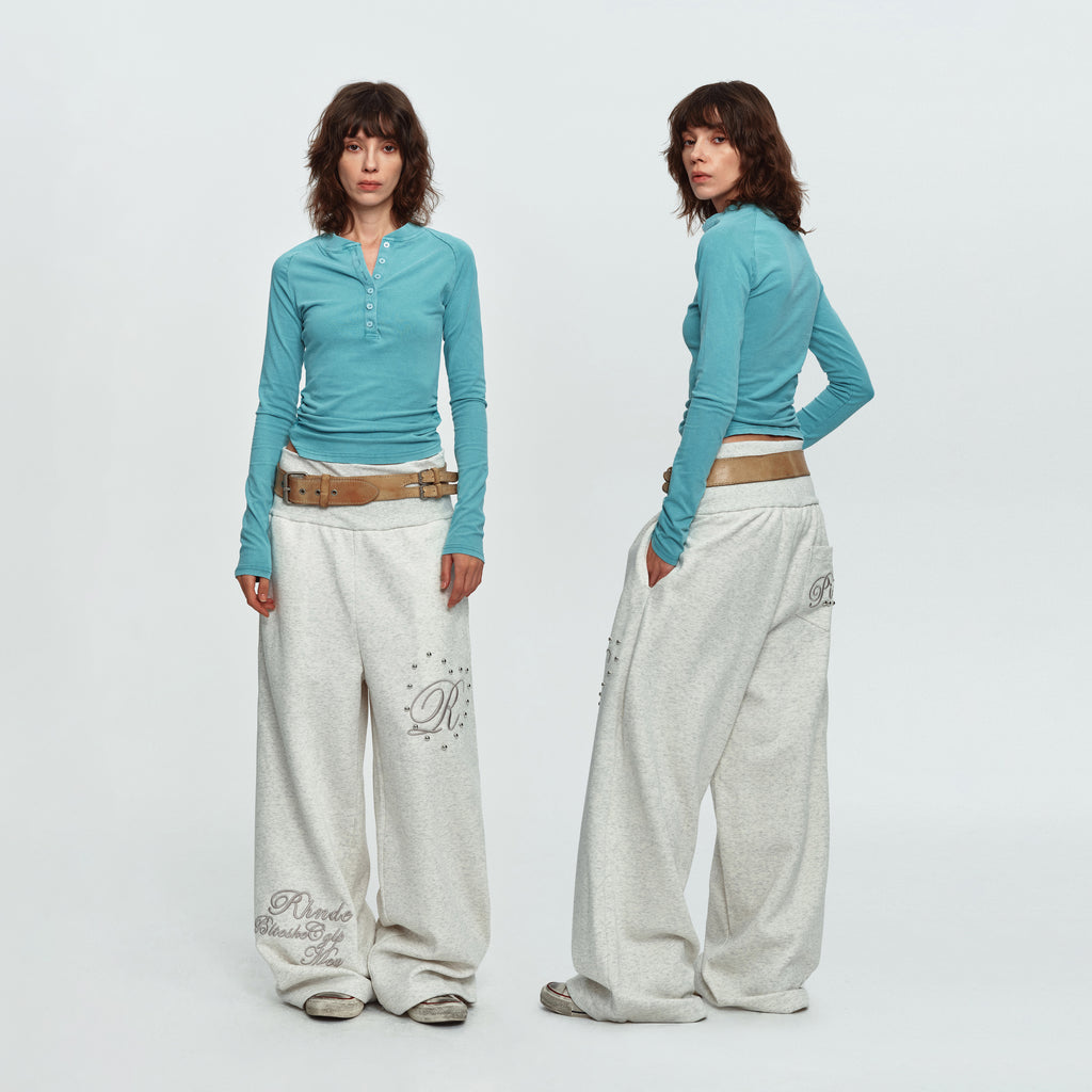 MADWITCH STUDDED FOLD-OVER WIDE-LEG SWEATPANTS #L2026617