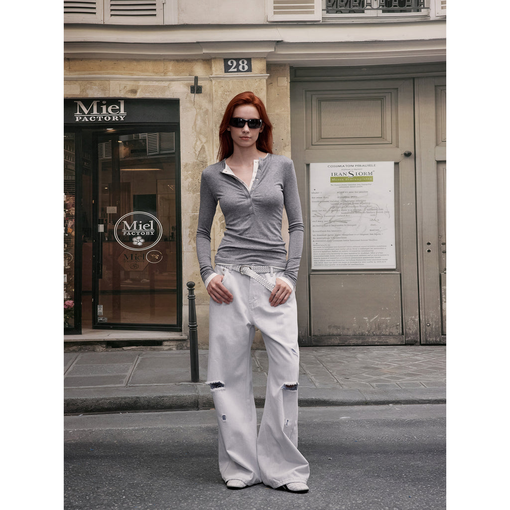 MADWITCH DOUBLE LAYER BUTTON SHIRT #G1439