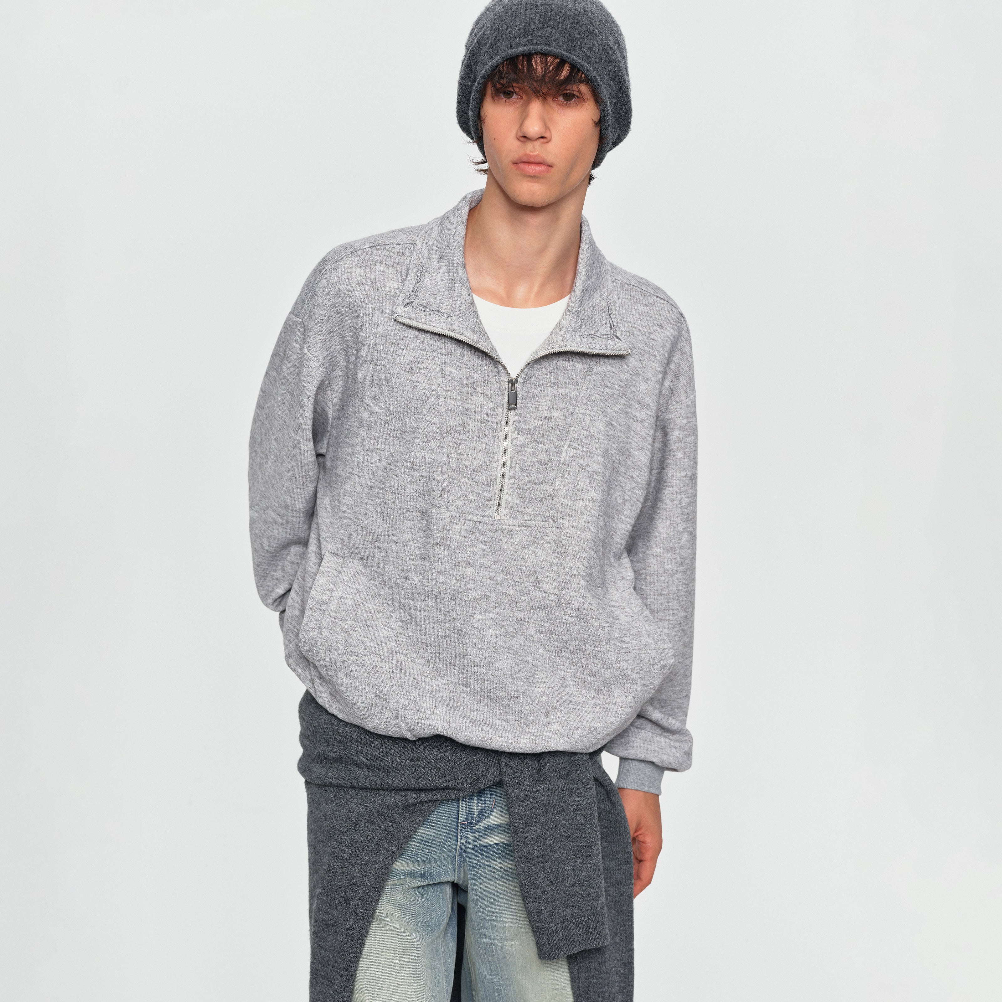 MADWITCH EMBROIDERED LAYERED HALF-ZIP SWEATSHIRT #991395