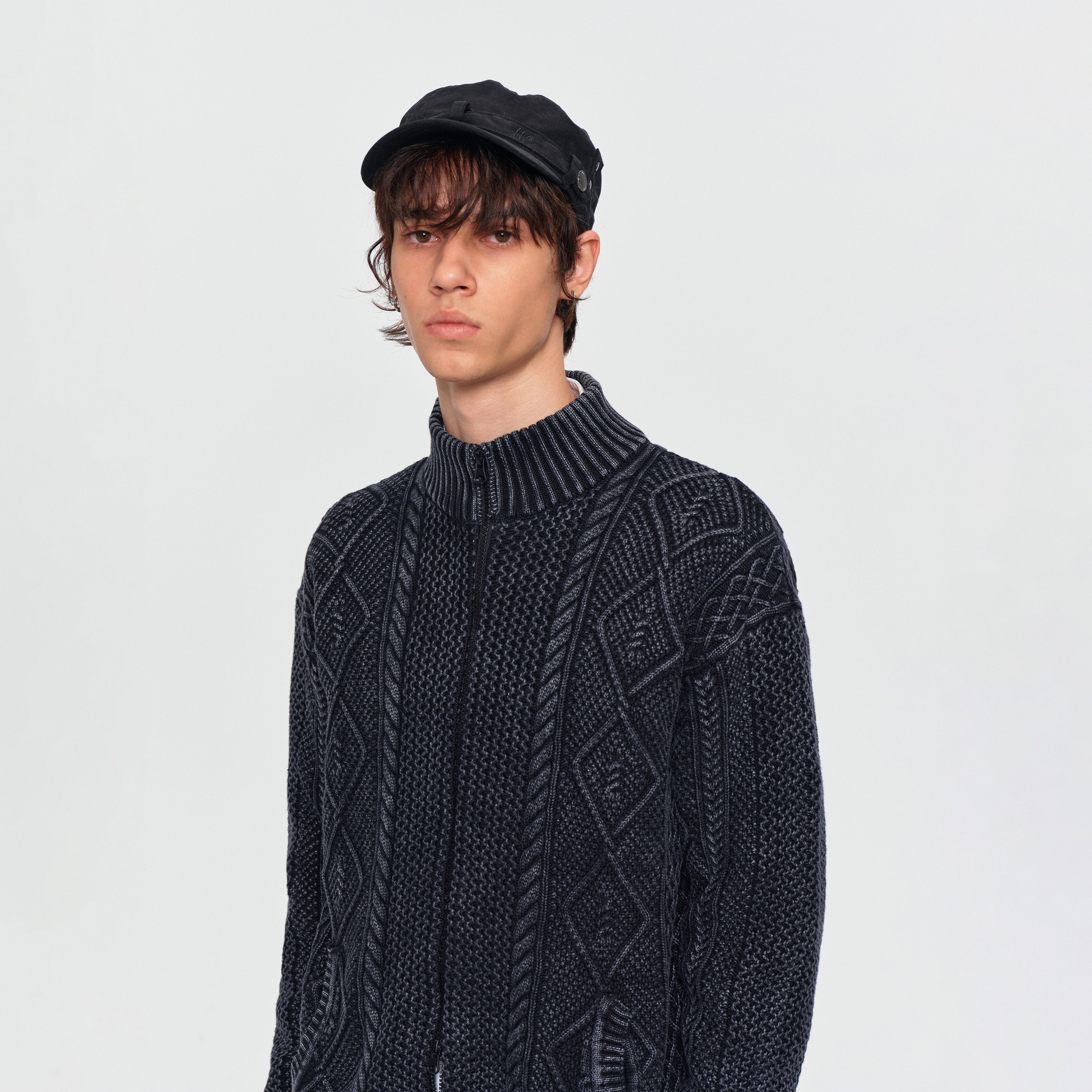 MADWITCH CABLE-KNIT ZIP-UP CARDIGAN #GPMYC022