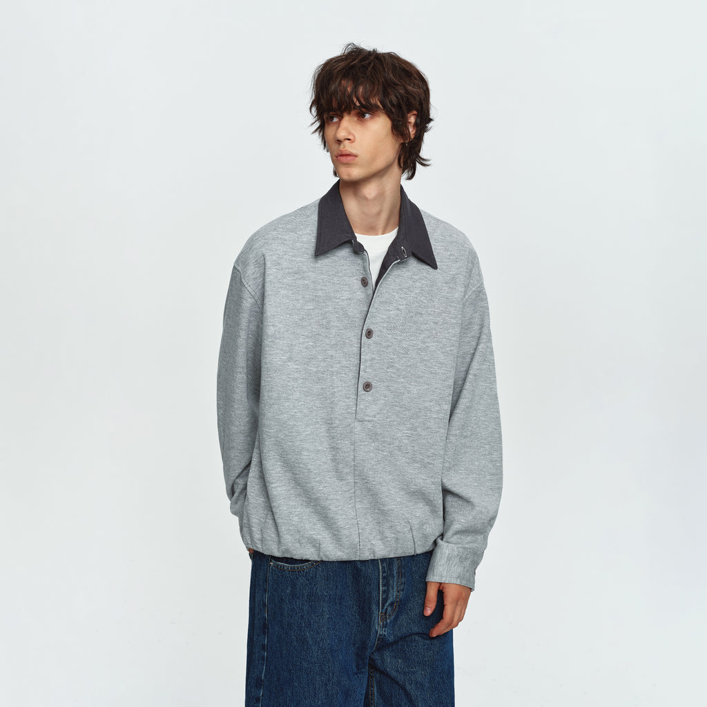 MADWITCH CONTRAST-COLLAR BUTTON-PLACKET CINCHED SWEATSHIRT #991399