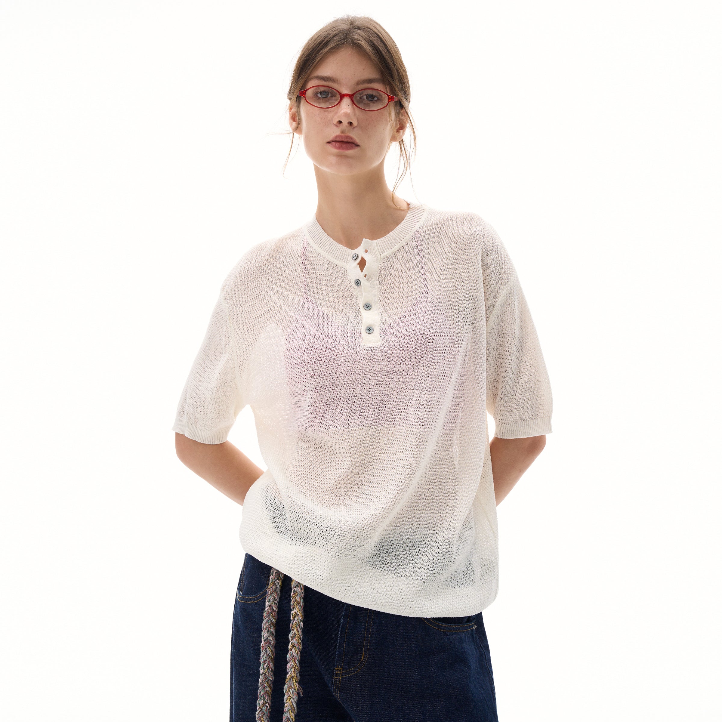 MADWITCH LACE KNIT SHORT SLEEVE TOP #M367