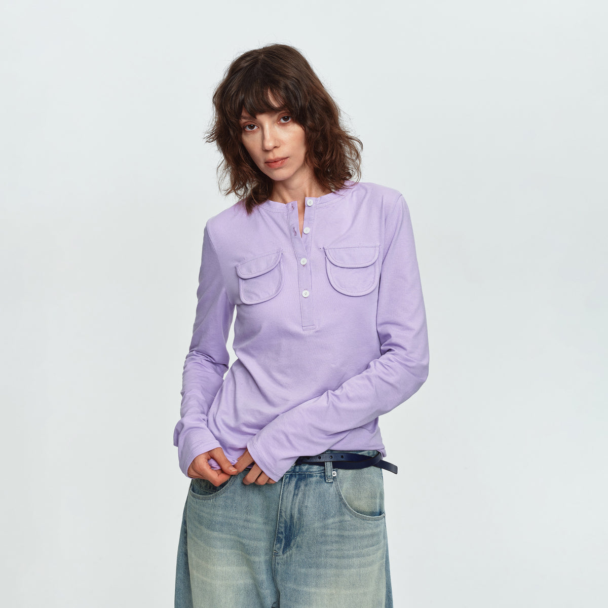 MADWITCH LYOCELL-BLEND DUAL-POCKET HENLEY SHIRT #MD26801C