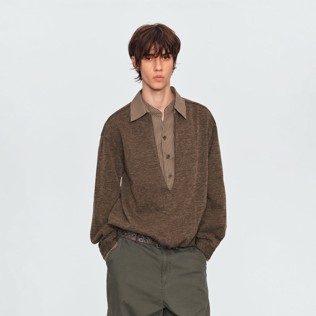 MADWITCH LAYERED CONTRAST-COLLAR POLO SWEATSHIRT #880661