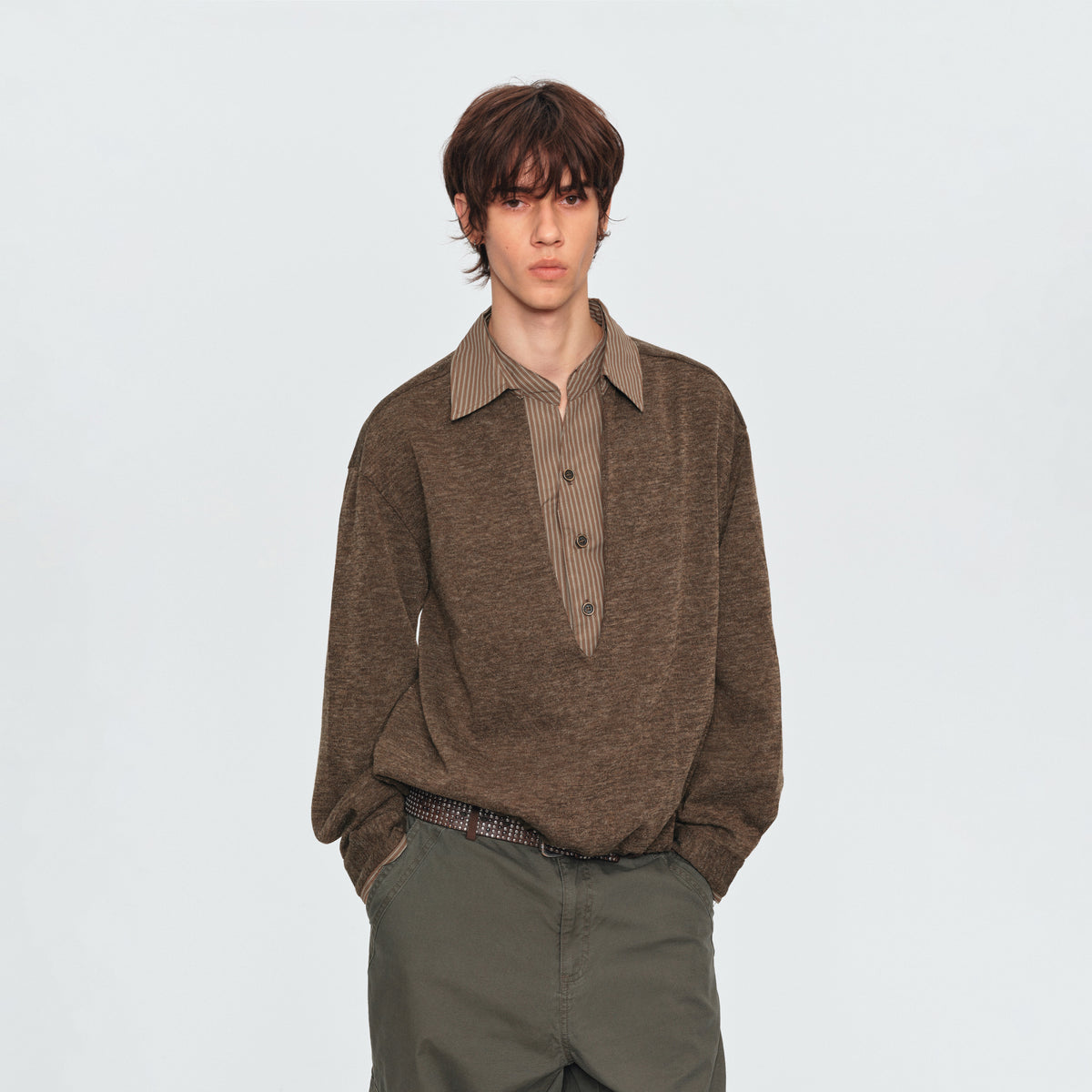 MADWITCH LAYERED CONTRAST-COLLAR POLO SWEATSHIRT #880661
