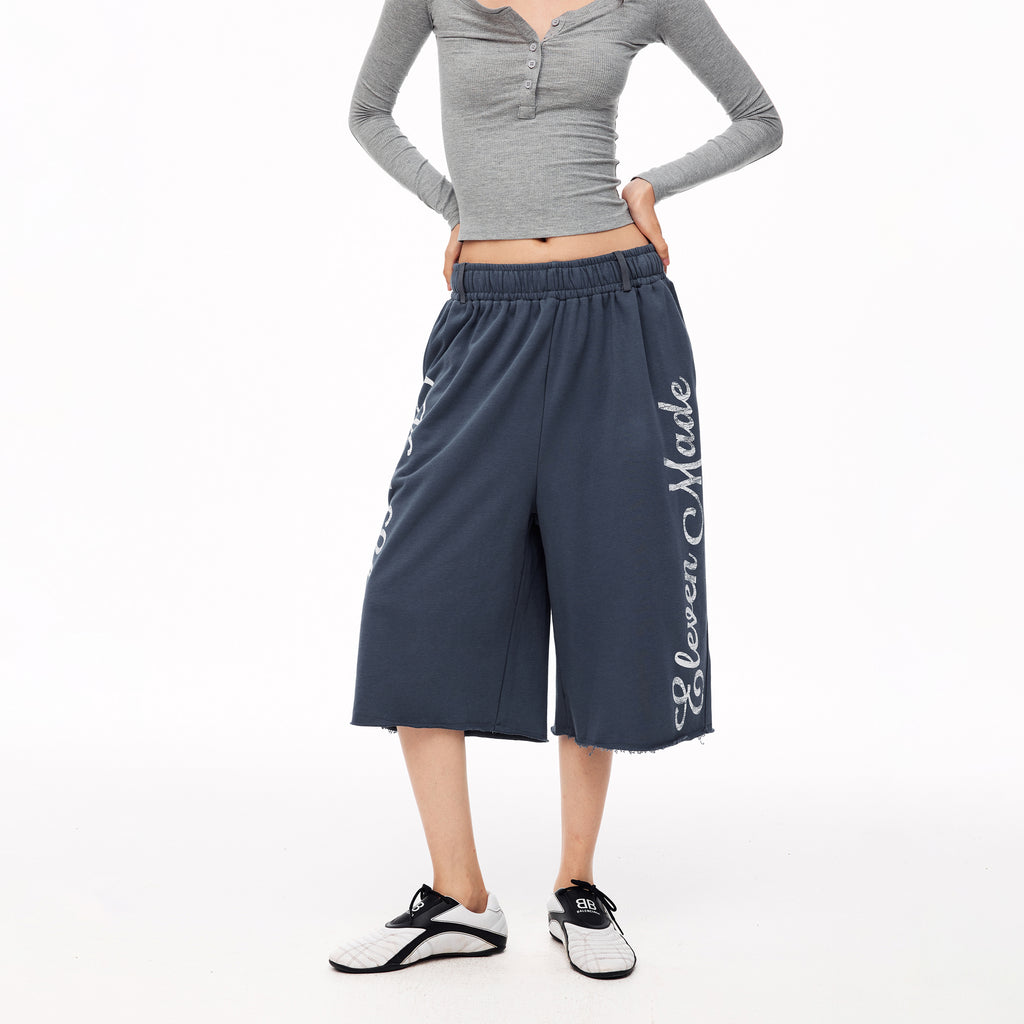 MADWITCH VINTAGE GRAPHIC RAW EDGE SWEAT CAPRI PANTS #CK280D