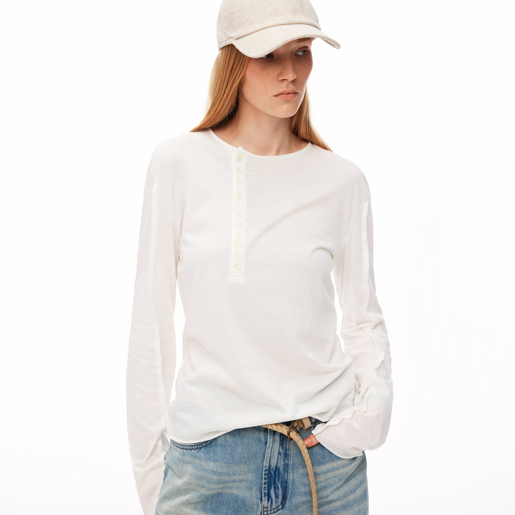 MADWITCH ASYMMETRIC PLACKET LYOCELL LINEN TEE #TC157