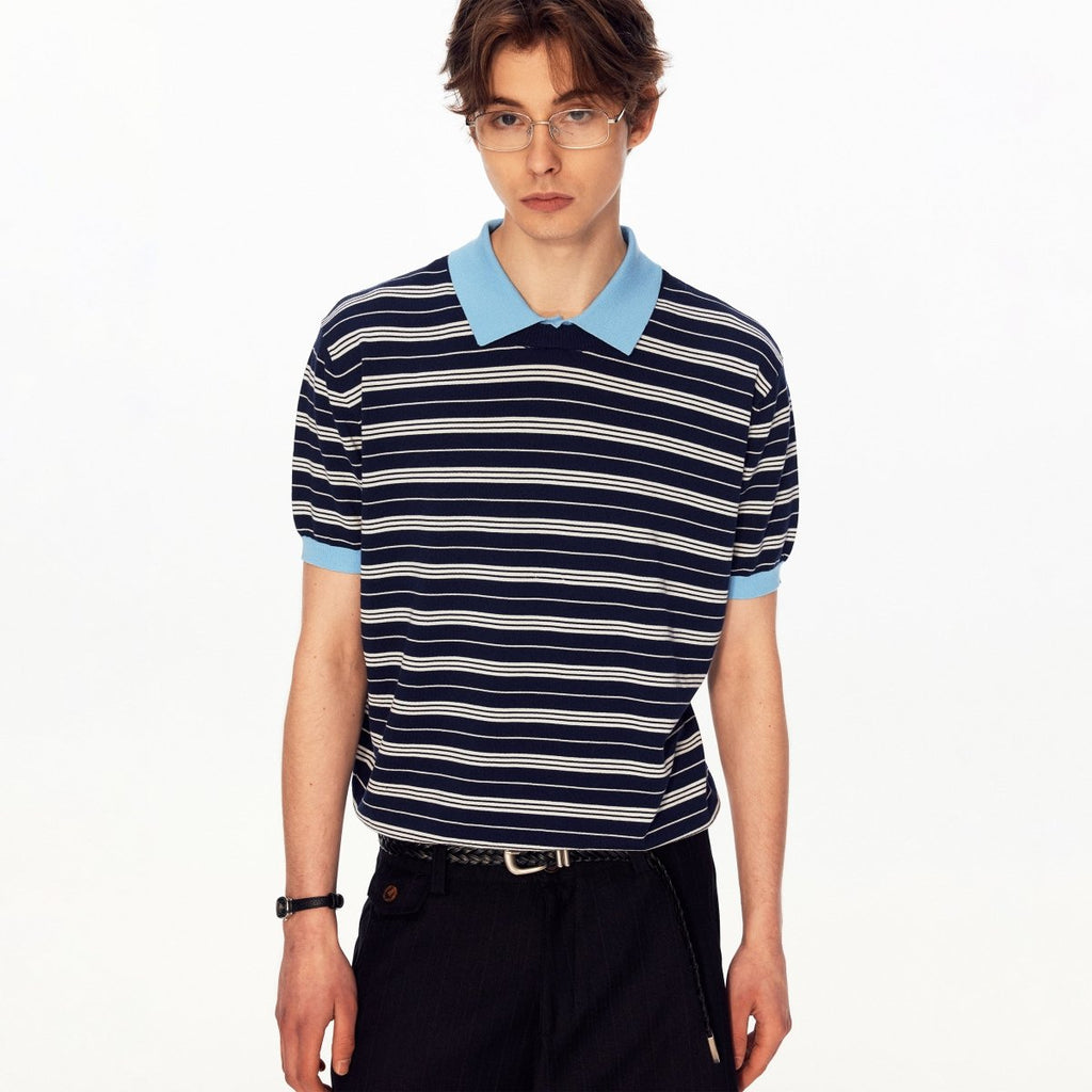 MADWITCH FAUX LAYER STRIPE POLO TEE 27474 - MadWitch Store