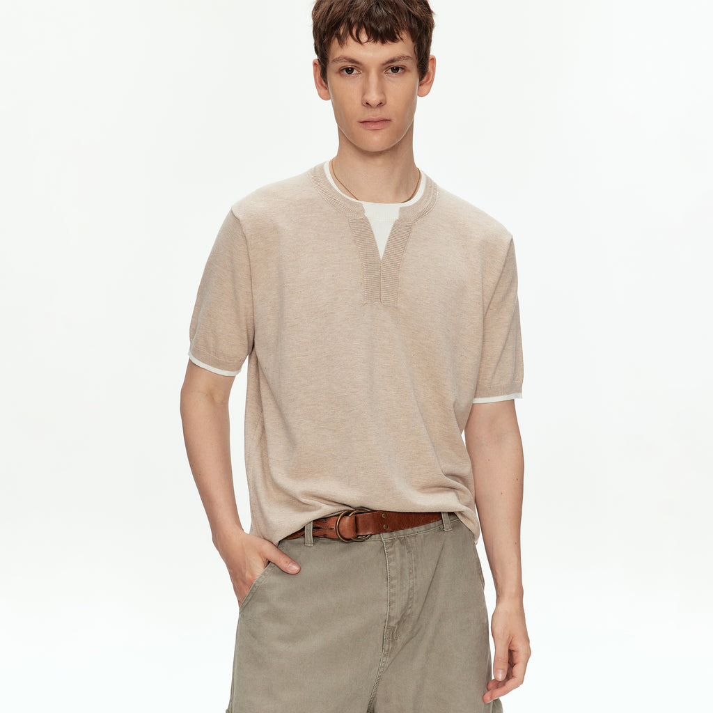 MADWITCH CONTRAST HENLEY KNIT T SHIRT #68659