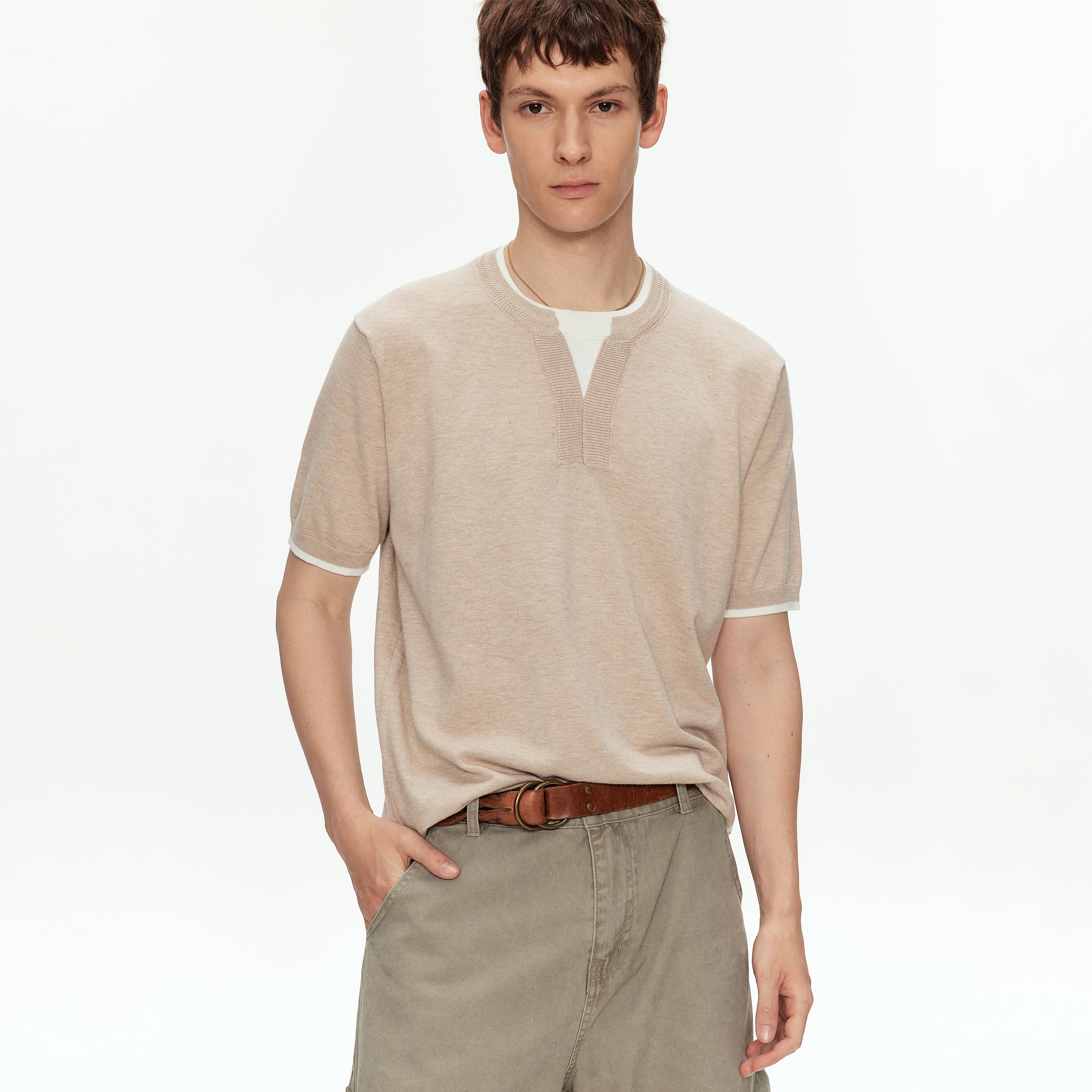MADWITCH CONTRAST HENLEY KNIT T SHIRT #68659