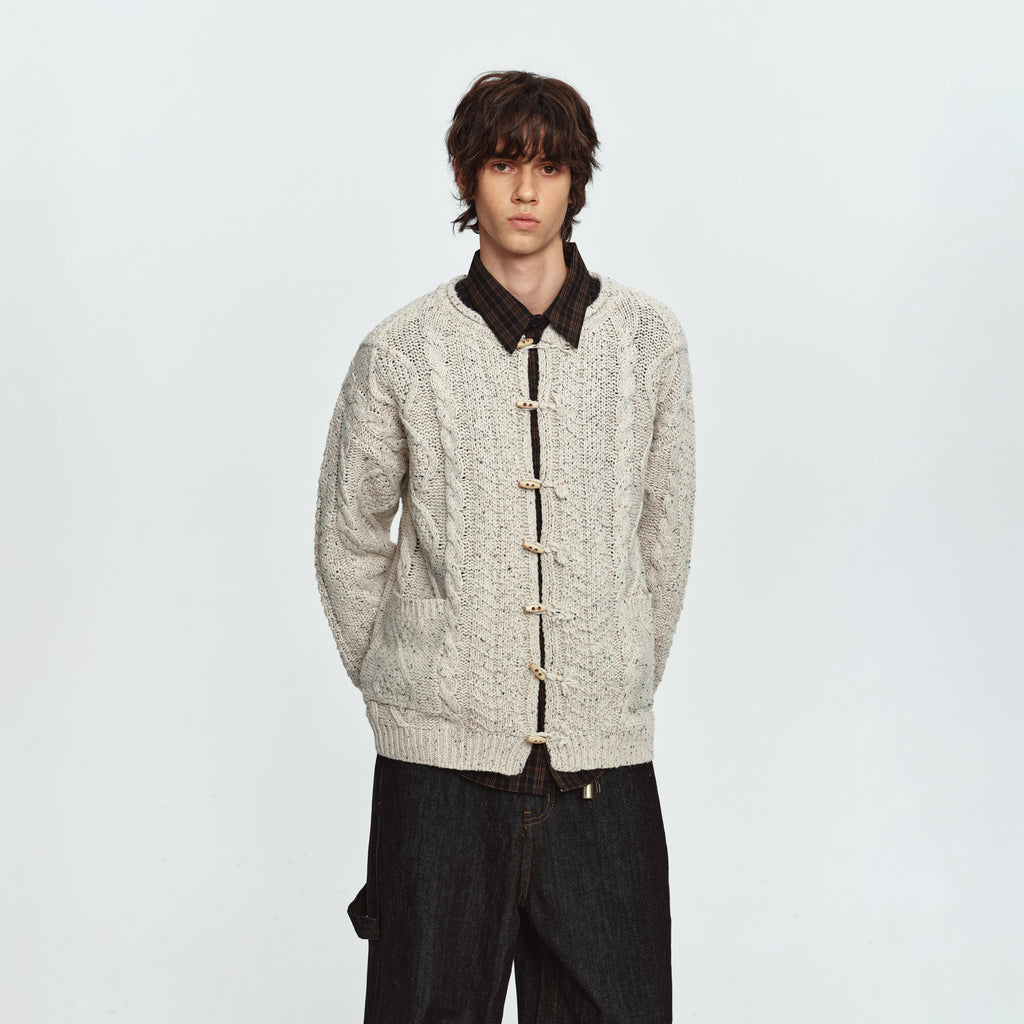 MADWITCH CABLE-KNIT HORN-BUTTON RELAXED SWEATER #9935