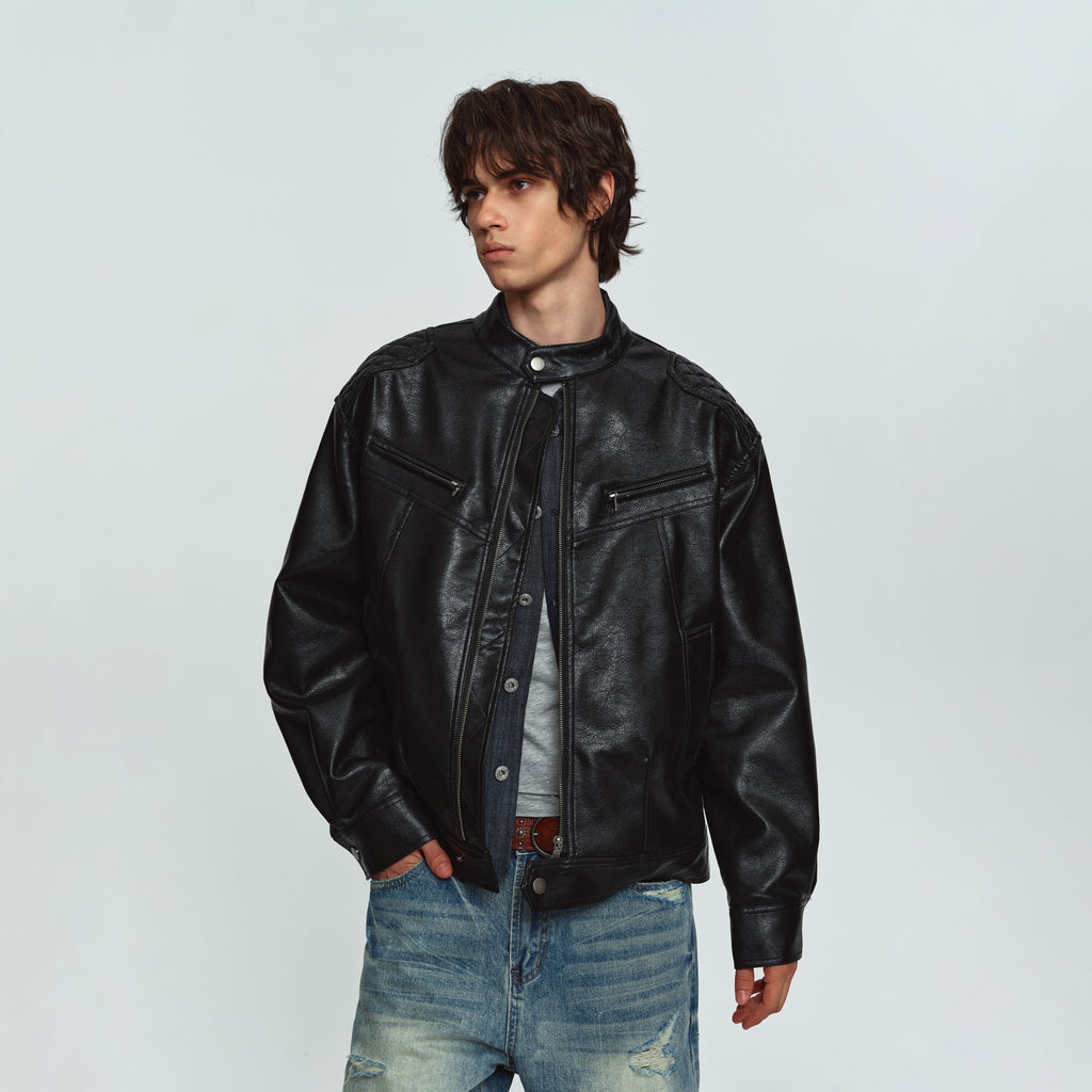 MADWITCH DIAMOND-QUILTED STAND-COLLAR MOTO JACKET #991536