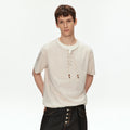 MADWITCH HENLEY NECK BEADED T SHIRT #991262