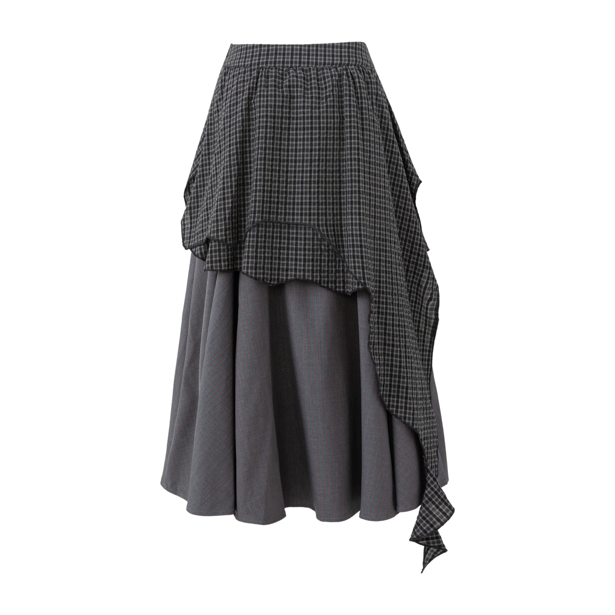 MADWITCH ASYMMETRIC LAYERED PLAID FLARE MIDI SKIRT #K102