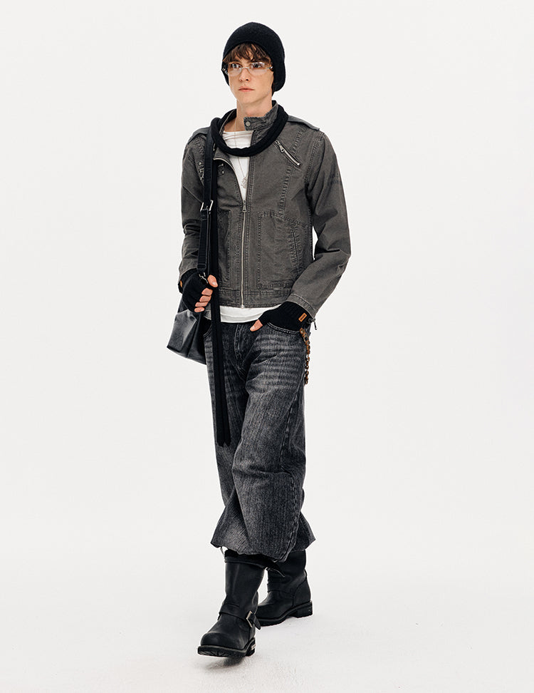 MADWITCH PATCHWORK CROPPED WORK JACKET #CW1325