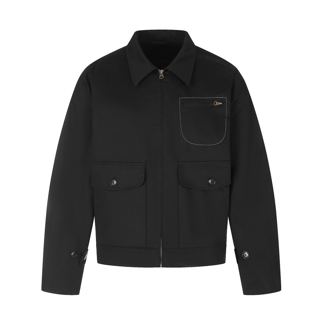 MADWITCH CONTRAST-STITCH MULTI-POCKET COLLARED UTILITY JACKET #GPCW1379