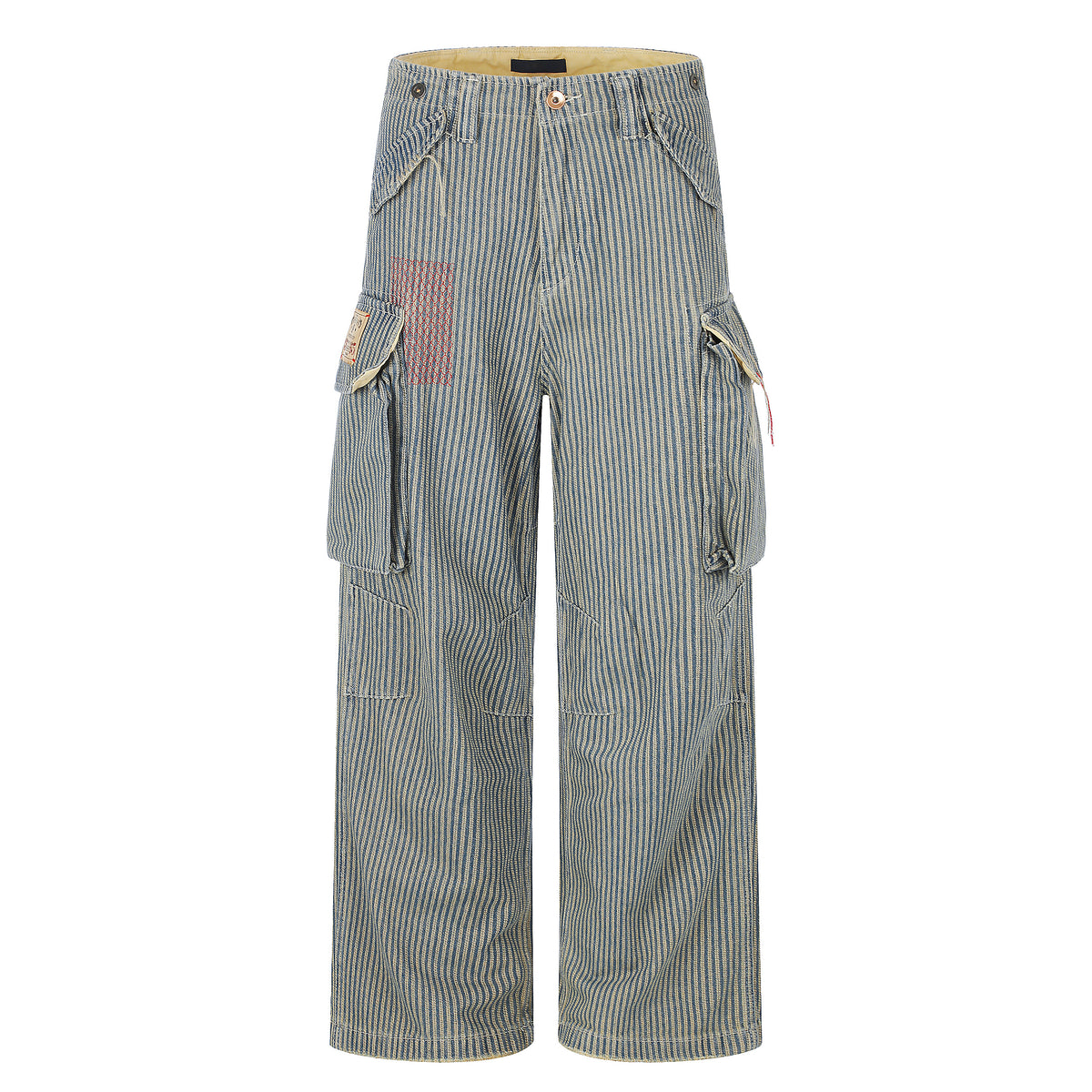 MADWITCH WASHED STRIPED MULTI-POCKET CARGO PANTS #CK9860