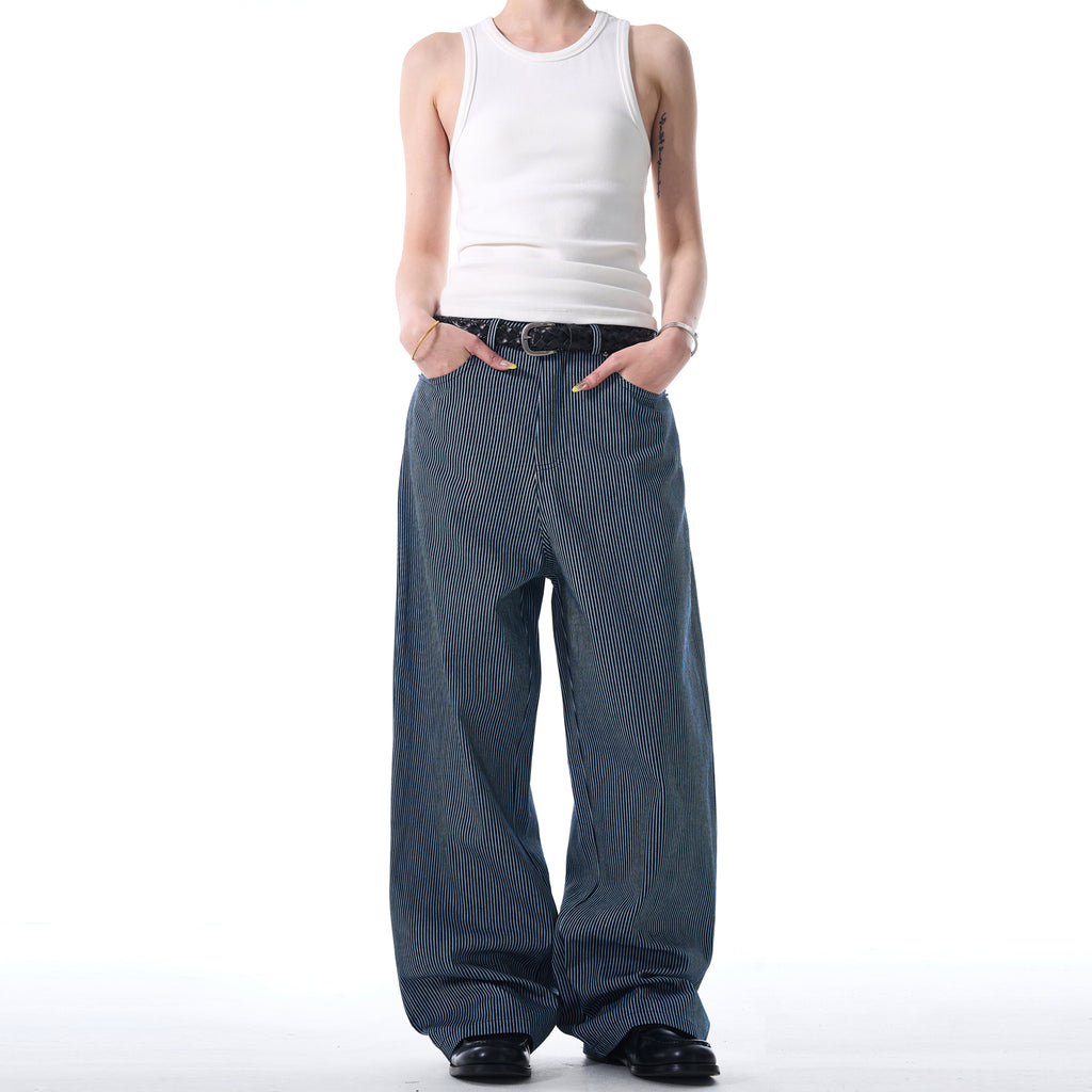 MADWITCH STRIPED WIDE-LEG CASUAL PANTS #L485