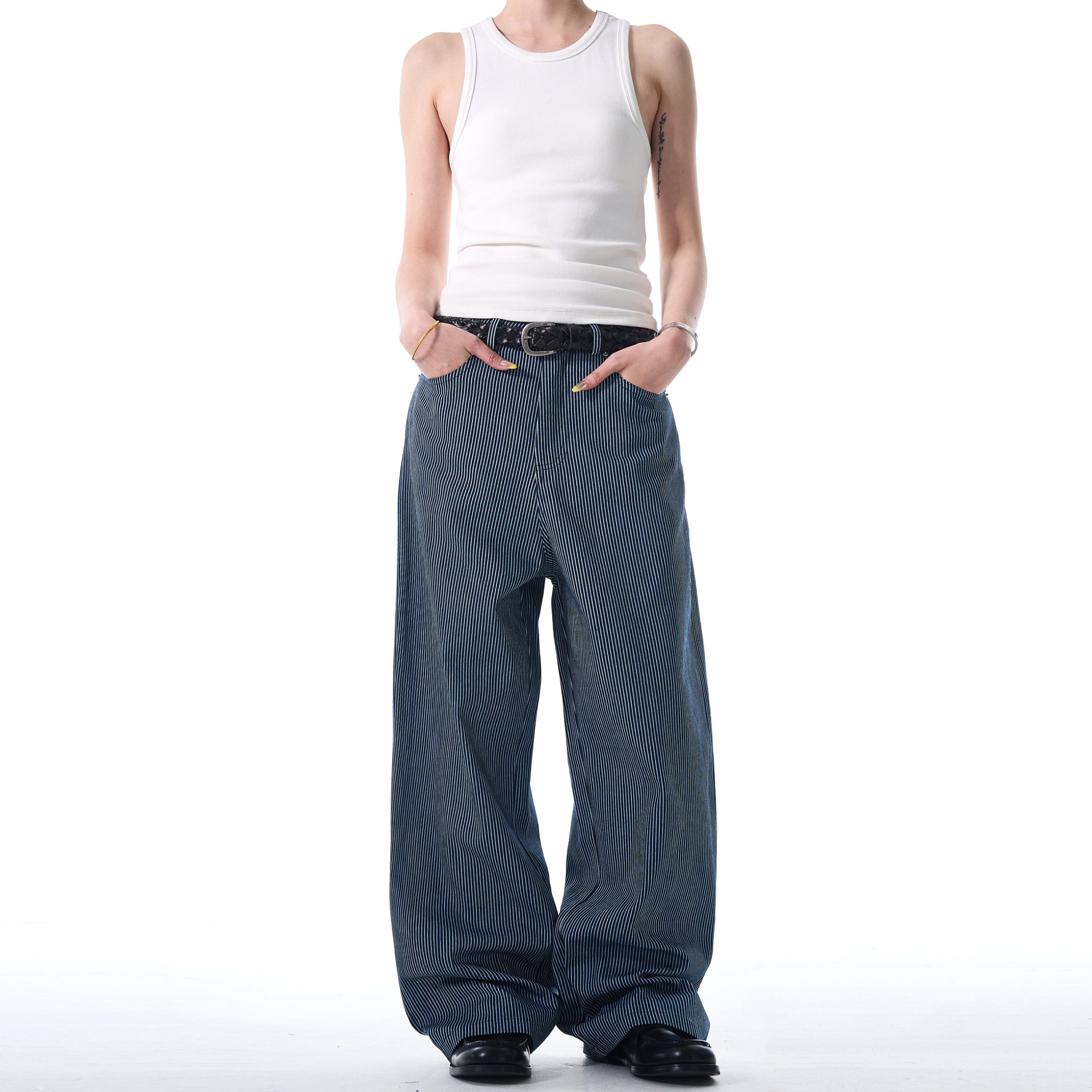 MADWITCH STRIPED WIDE-LEG CASUAL PANTS #L485